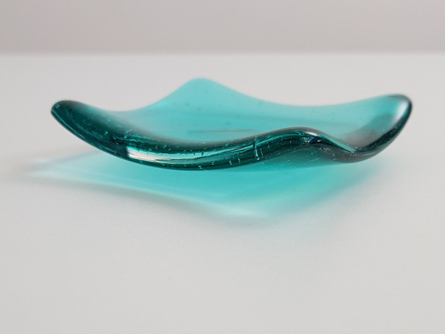 Aqua Glass Heart Ring Bowl, Small Handmade Trinket Dish