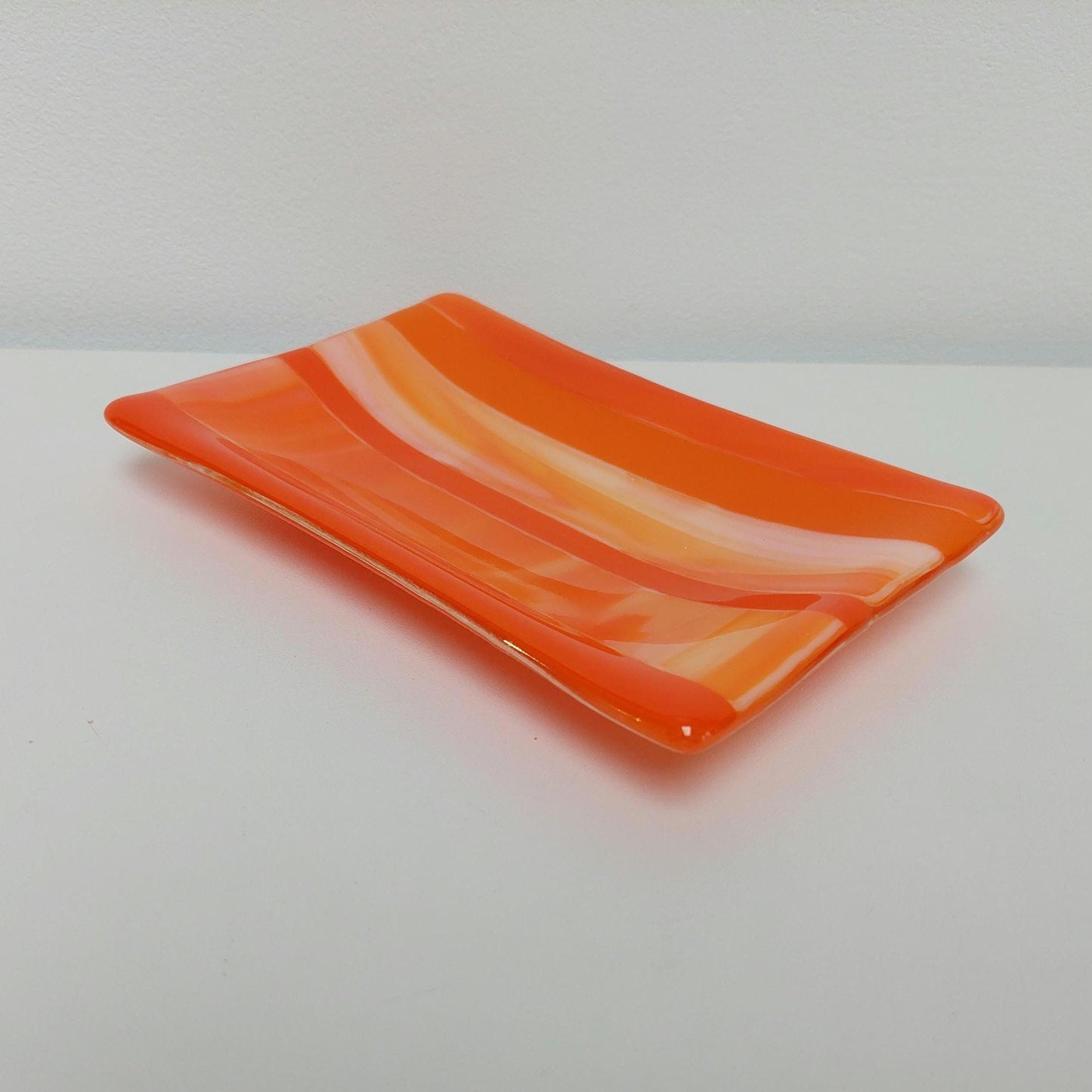 Artisanal Orange Glass Trinket Dish, Handmade Fused Glass Soap Tray, Orange Bathroom Décor, Contemporary Jewelry Tray, Orange Bedroom Décor