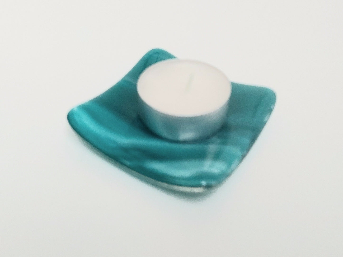 Teal Glass Art Ring Dish, Small Handmade Fused Glass Trinket Dish, Sea Green Glass Earring Bowl, Contemporary Teal Bedroom Décor