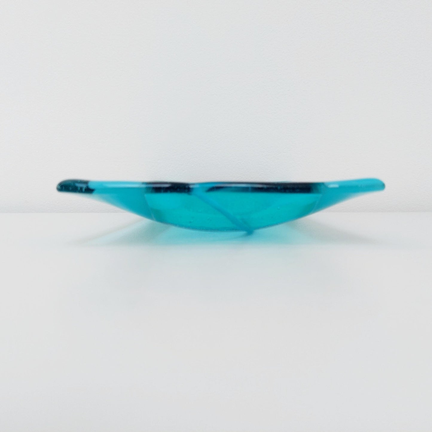 Aqua and Turquoise Glass Art Plate, Handmade Fused Glass Rectangular Platter, Contemporary Artisanal Coffee Table Trinket Dish, Aqua Décor