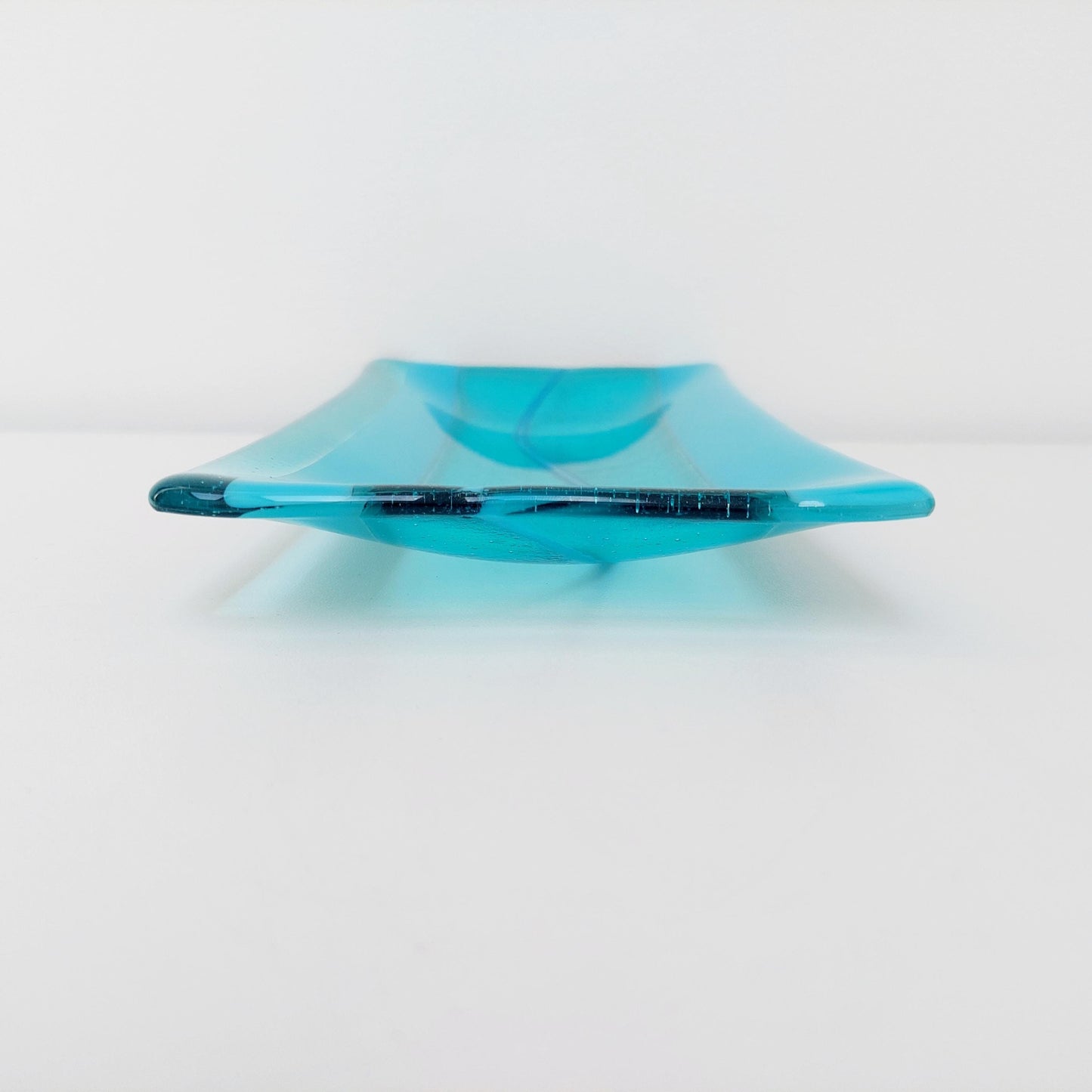 Aqua and Turquoise Glass Art Plate, Handmade Fused Glass Rectangular Platter, Contemporary Artisanal Coffee Table Trinket Dish, Aqua Décor