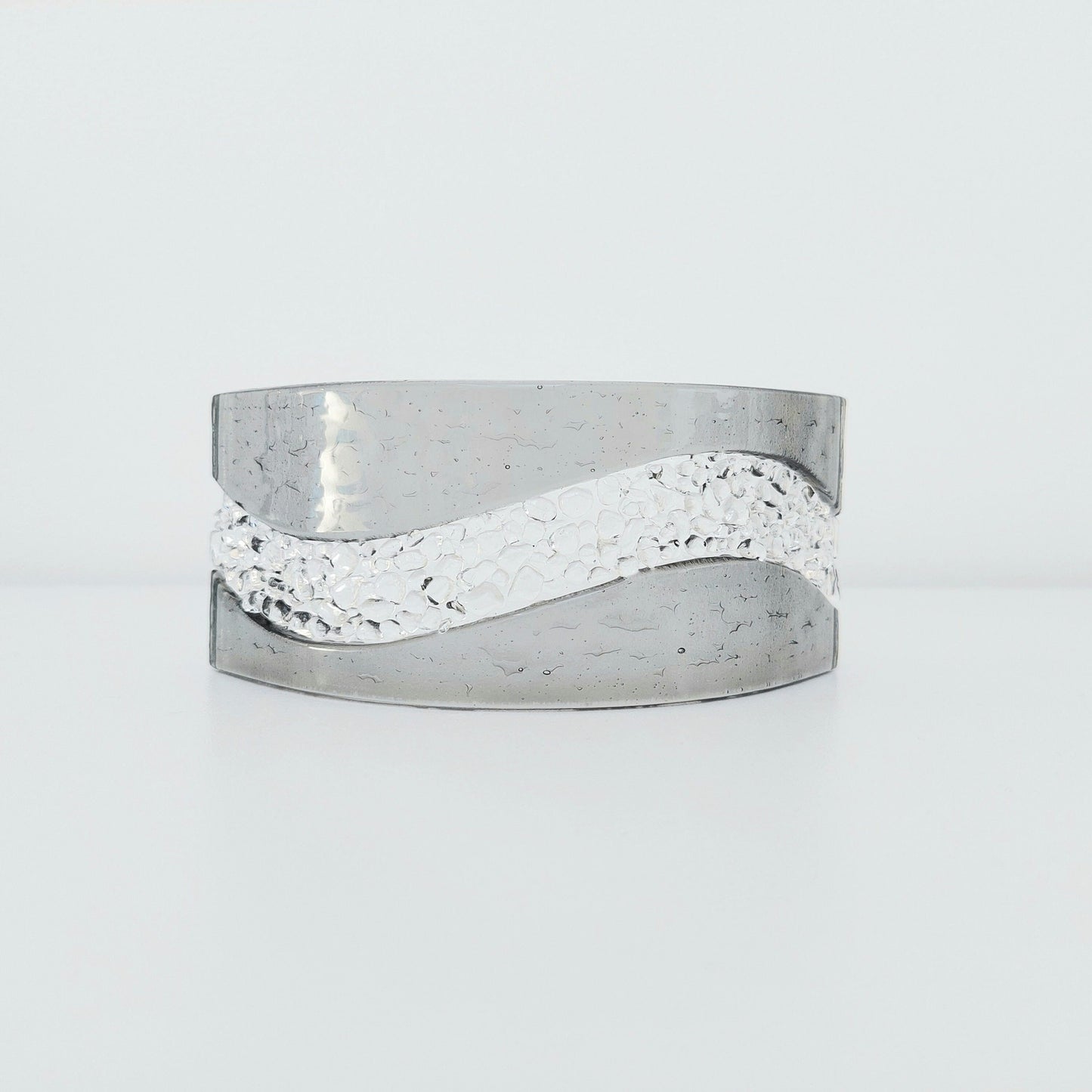 Silver Grey Glass Art Curve, Contemporary Handcrafted Mantlepiece Ornament, Artisanal Fused Glass Shelf Ornament, Grey Living Room Décor