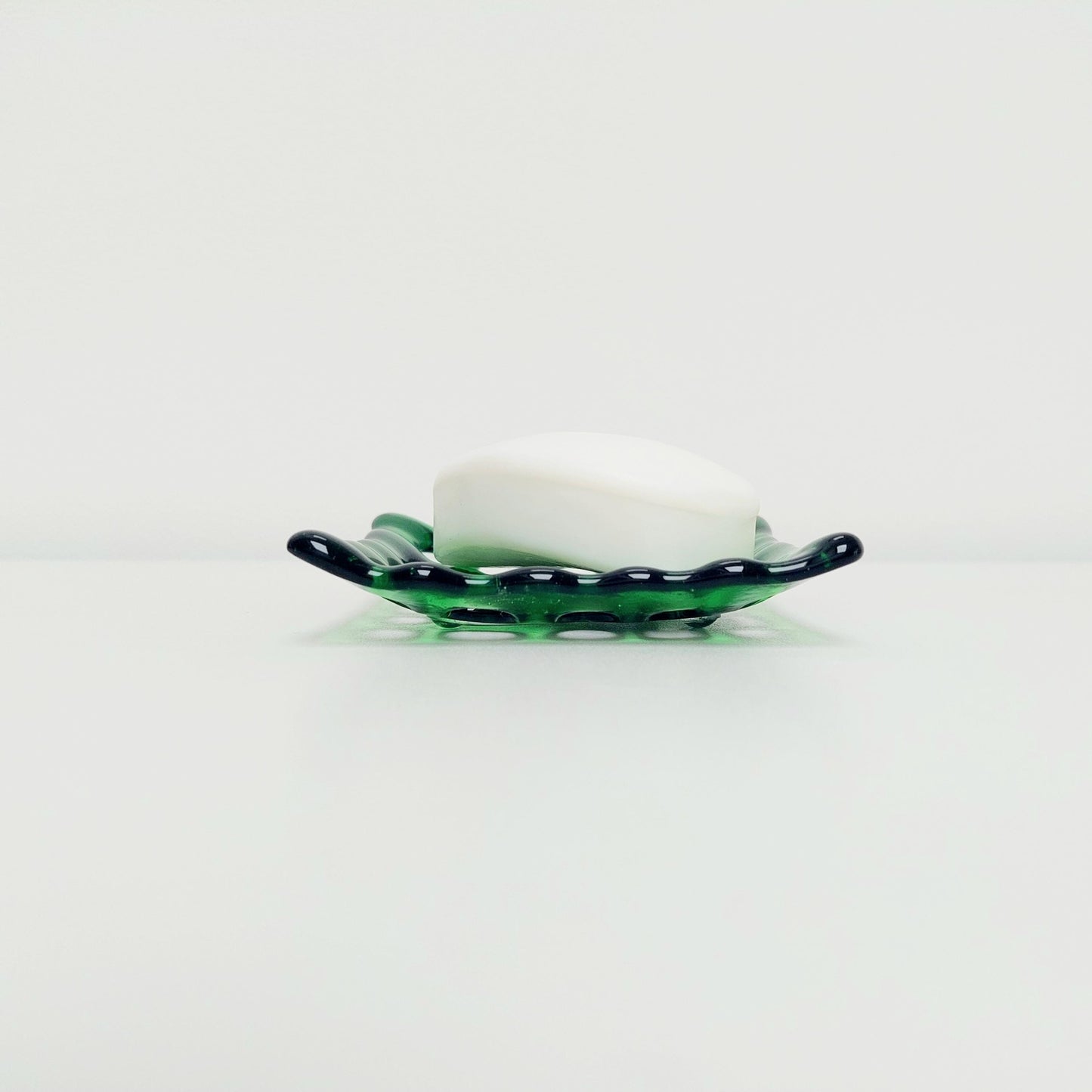 Light Green Glass Soap Dish with Holes