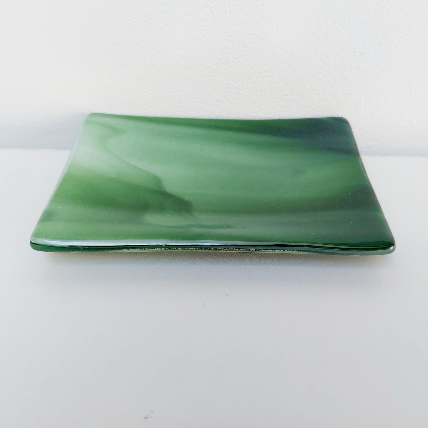 Spring in Grizedale Moss and Forest Green Fused Glass Trinket Dish, Handmade Opalescent Green Glass Soap Dish, Natural Green Bathroom Décor