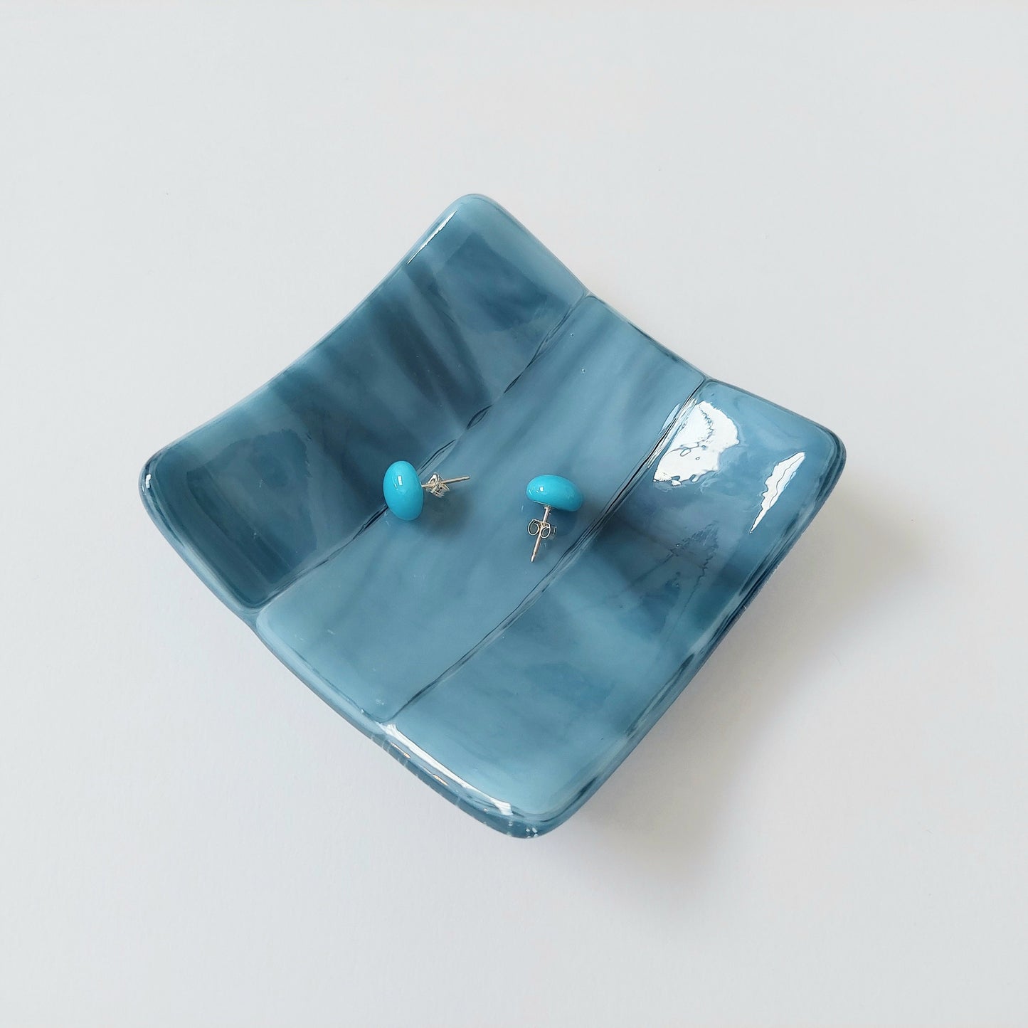 Derwent Water Glass Ring Dish, Handmade Marine Blue Fused Glass Art Trinket Dish, Artisan Glass Earring Bowl, Marine Bedroom Décor