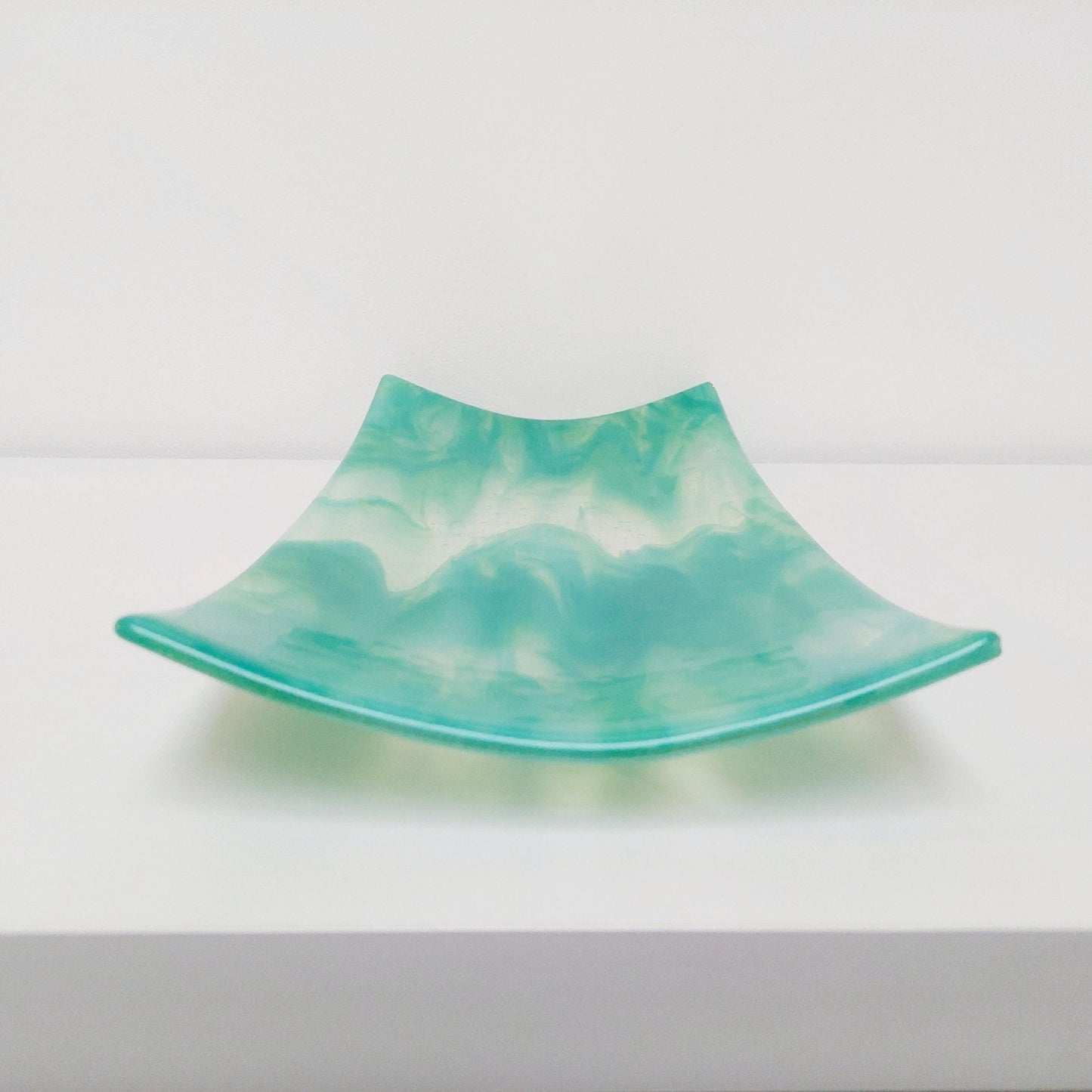 Rydal Water Glass Art Platter, Large Green and Teal Opaline Plate