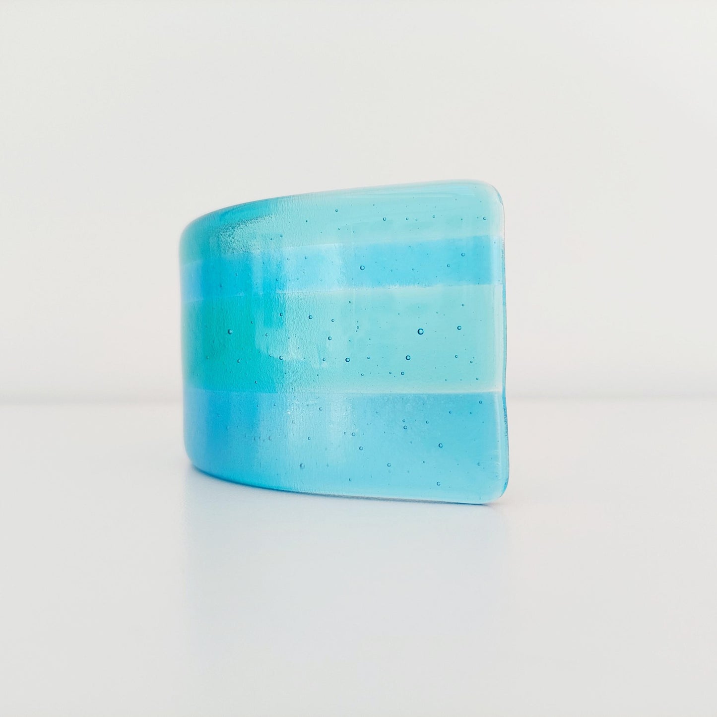 Aqua and Turquoise Glass Art Curve, Contemporary Handcrafted Fused Glass Bathroom Ornament, Turquoise Bathroom Décor, Windowsill Ornament
