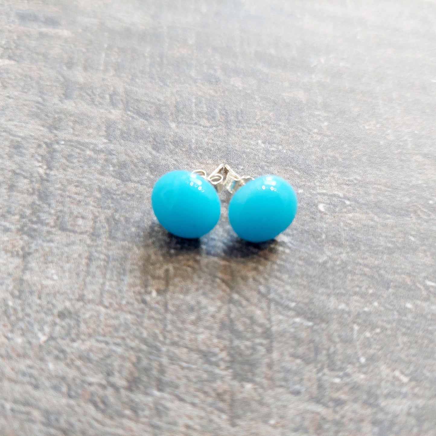 Turquoise Fused Glass Stud Earrings