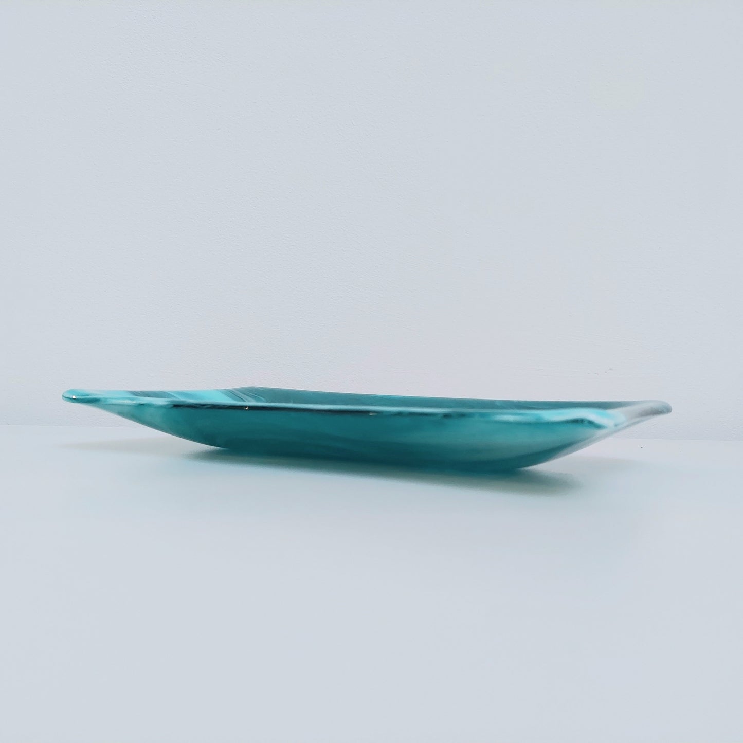 Handmade Teal Fused Glass Platter, Coffee Table Trinket Dish