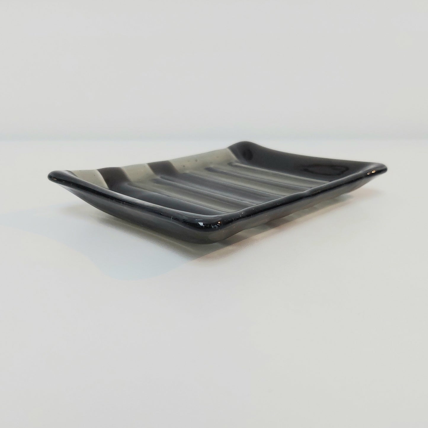 Handmade Grey Glass Soap Dish with Ridges