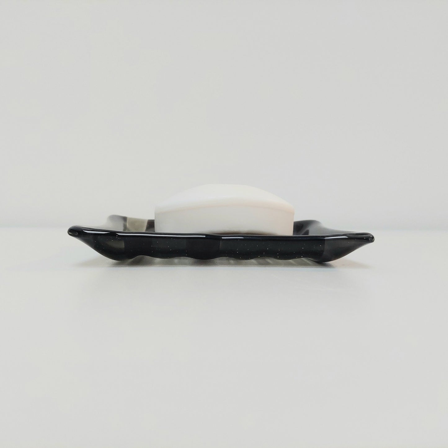 Handmade Grey Glass Soap Dish with Ridges