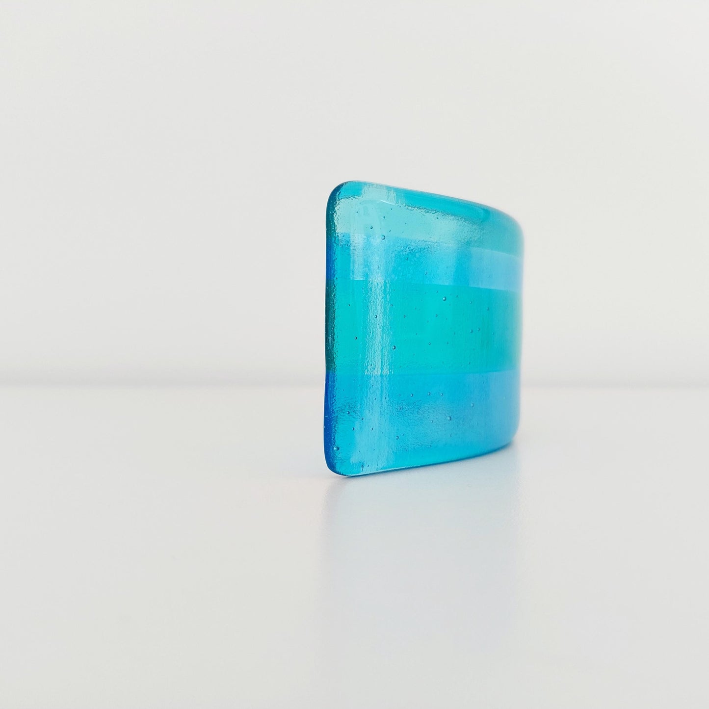 Aqua and Turquoise Glass Art Curve, Contemporary Handcrafted Fused Glass Bathroom Ornament, Turquoise Bathroom Décor, Windowsill Ornament