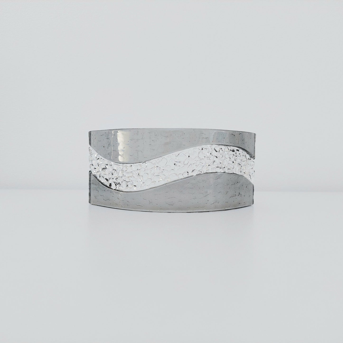 Silver Grey Glass Art Curve, Contemporary Handcrafted Mantlepiece Ornament, Artisanal Fused Glass Shelf Ornament, Grey Living Room Décor