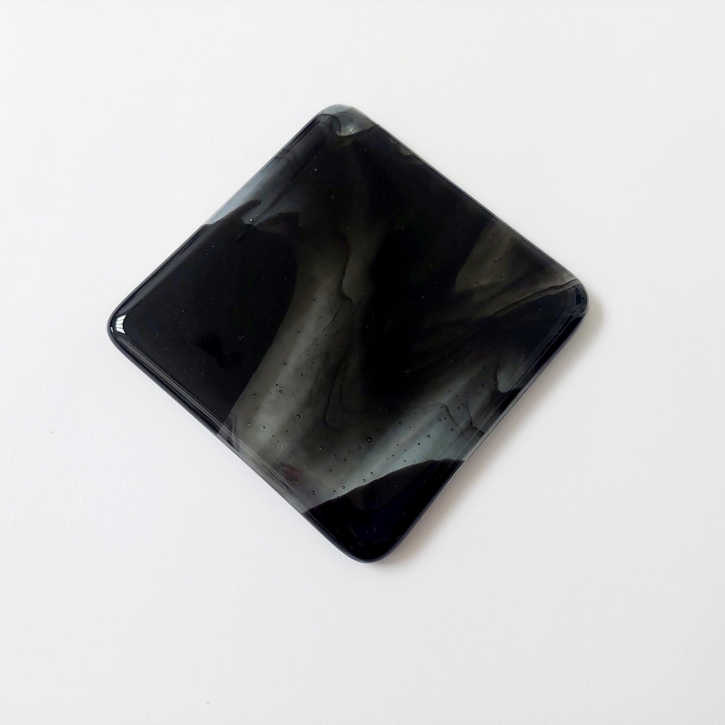 2 November in the Lakes Coasters, Set of Handmade Black and Crystal Clear Fused Glass Coasters, Abstract Coffee Table Mats, Monochrome Décor