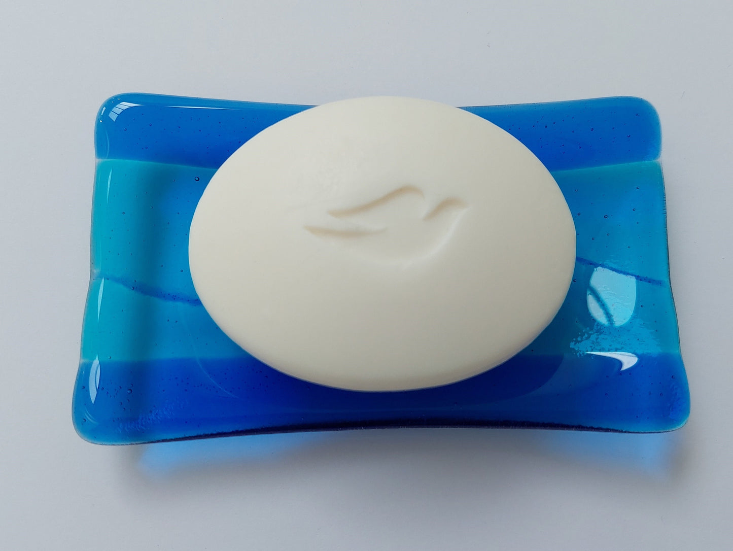 Turquoise and Royal Blue Glass Soap Dish Kiln Formed in the Lake District, Handcrafted Fused Glass Soap Tray, Turquoise Bathroom Décor
