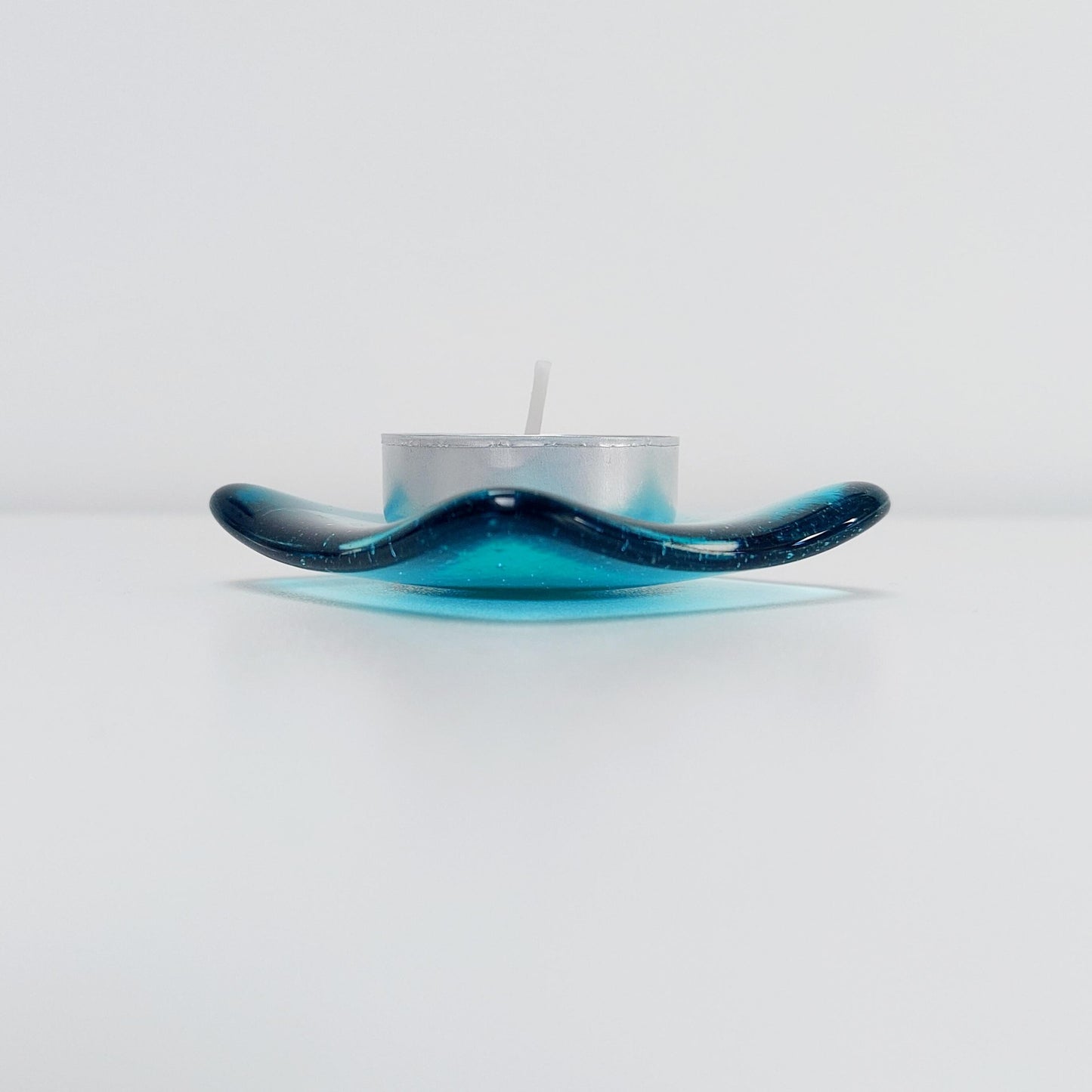Minimalist Aqua Glass Ring Dish, Small Handcrafted Aqua and Teal Fused Glass Dish, Elegant Bedside Table Trinket Dish, Aqua Bedroom Décor
