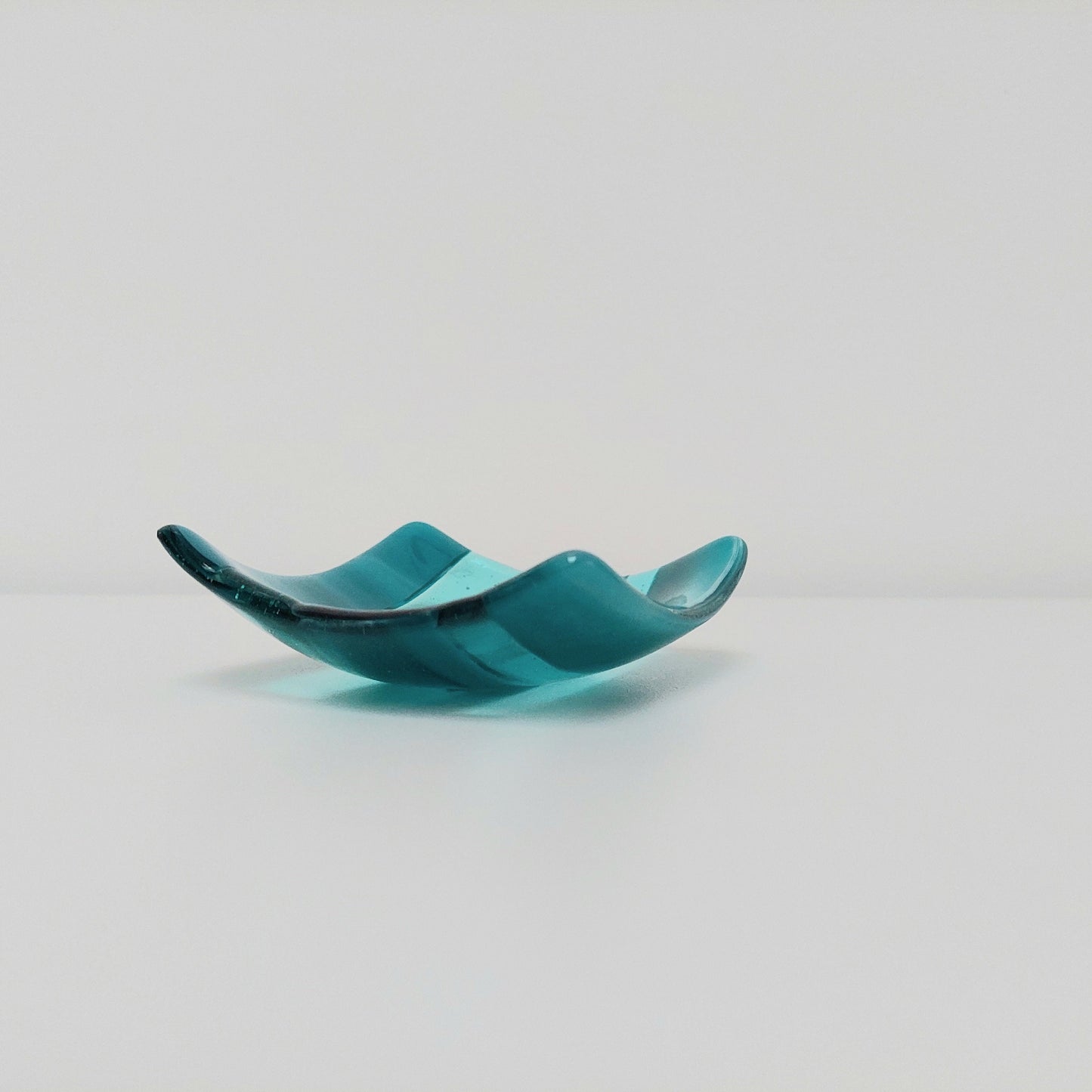 Teal and Aqua Trinket Dish, Fused Glass Art Jewellery Bowl