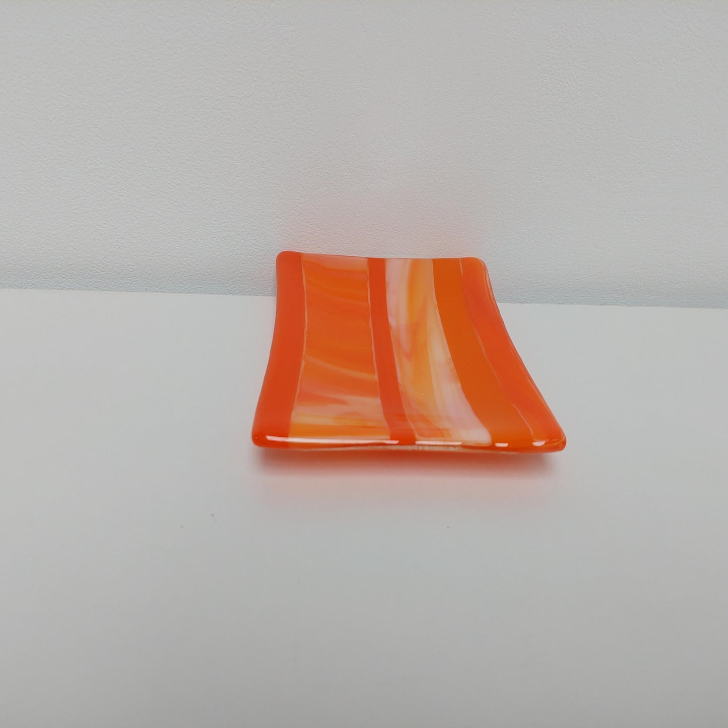 Artisanal Orange Glass Trinket Dish, Handmade Fused Glass Soap Tray, Orange Bathroom Décor, Contemporary Jewelry Tray, Orange Bedroom Décor
