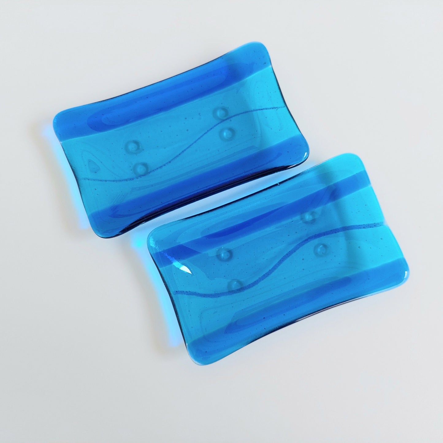 Turquoise and Royal Blue Glass Soap Dish Kiln Formed in the Lake District, Handcrafted Fused Glass Soap Tray, Turquoise Bathroom Décor