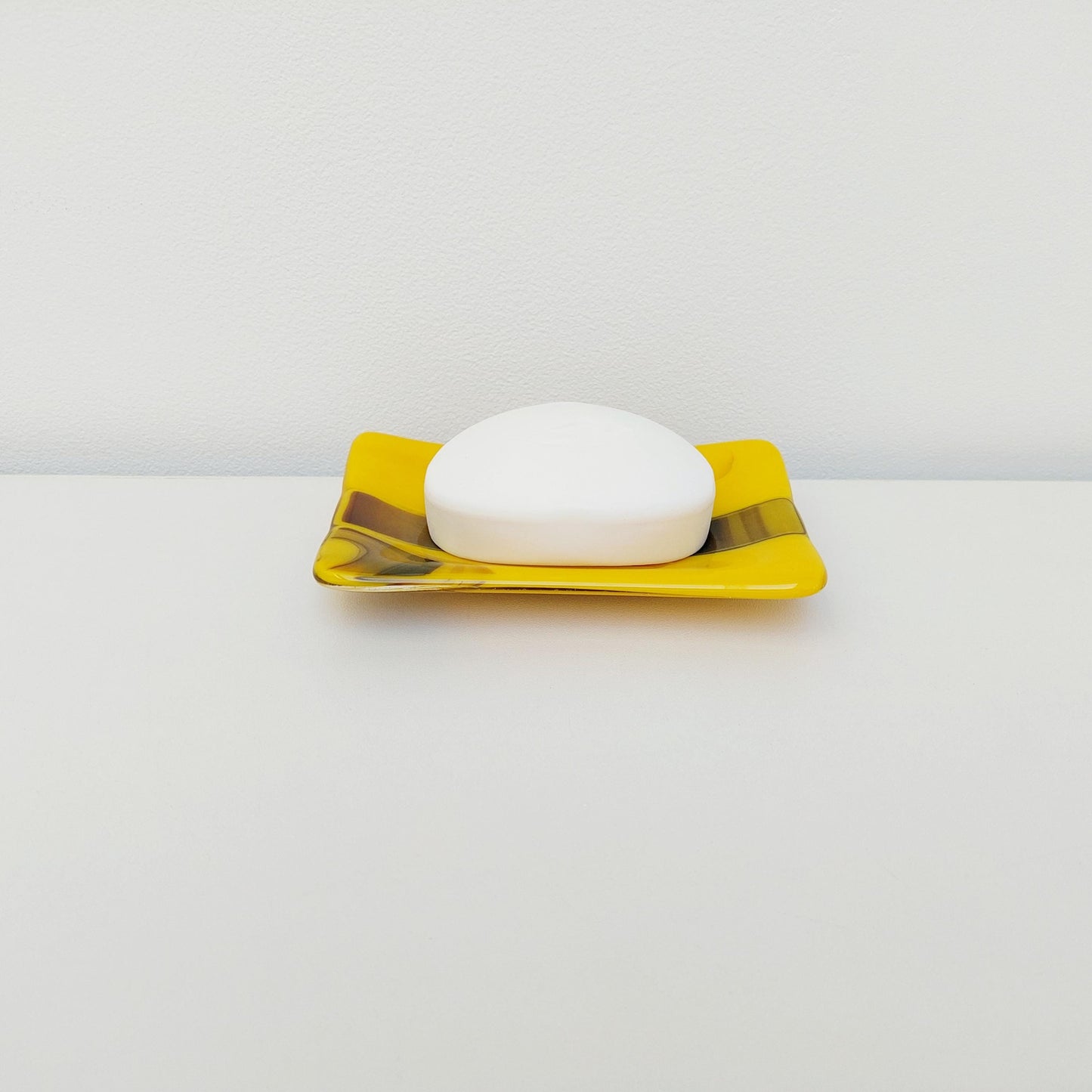 Daffodil Yellow Glass Art Dish, Handmade Yellow and Brown Soap Dish, Yellow Bathroom Décor, Bedside Table Trinket Dish, Yellow Bedroom Décor