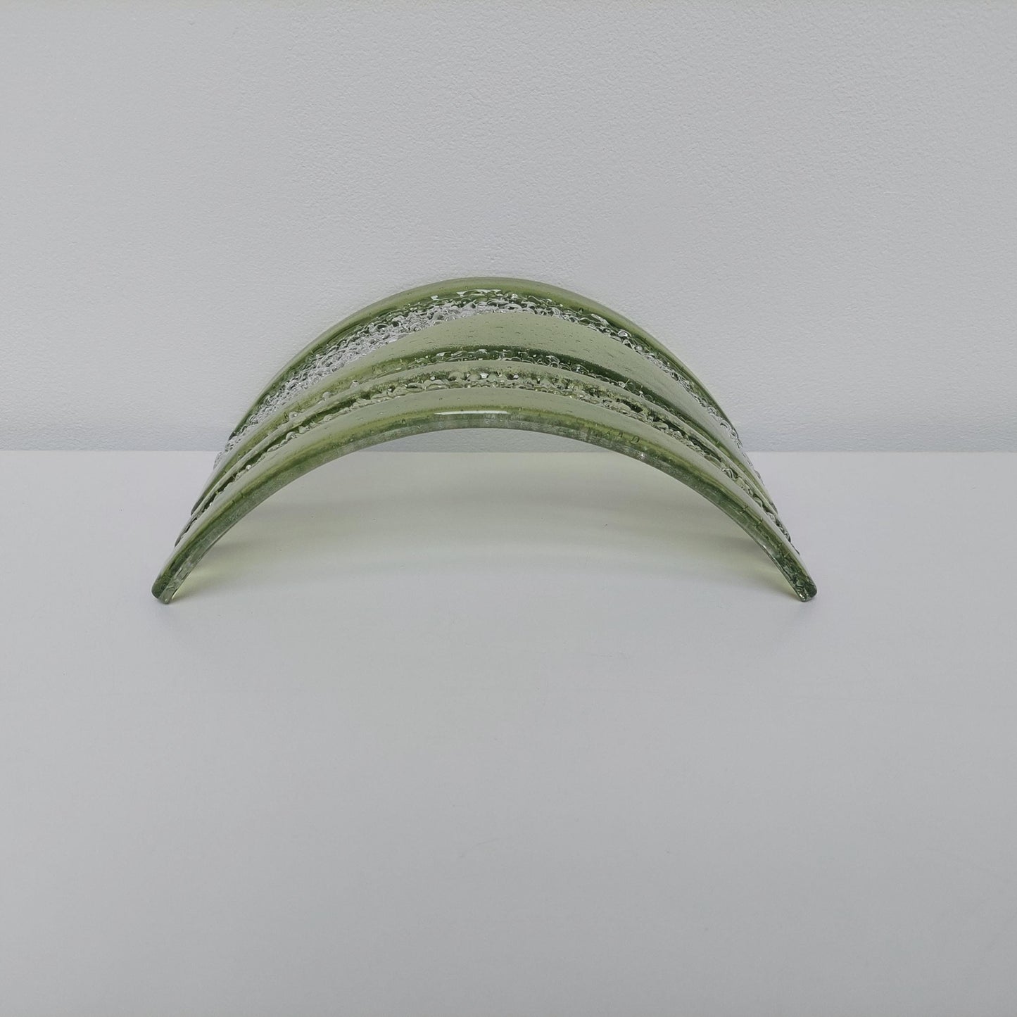 Large Green Glass Art Curve, Handcrafted Fern Green and Crystal Clear Fused Glass Mantlepiece Ornament, Natural Green Living Room Décor
