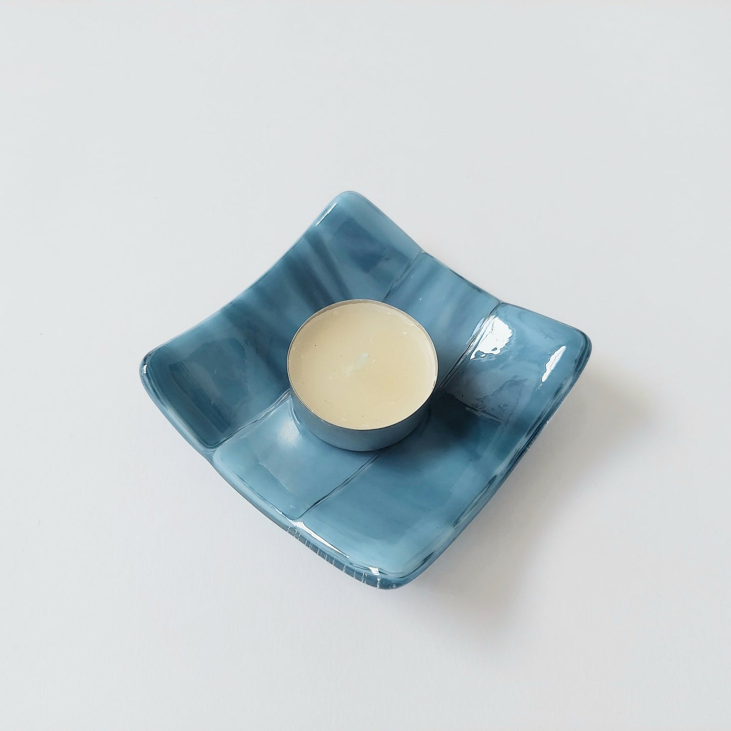 Derwent Water Glass Ring Dish, Handmade Marine Blue Fused Glass Art Trinket Dish, Artisan Glass Earring Bowl, Marine Bedroom Décor