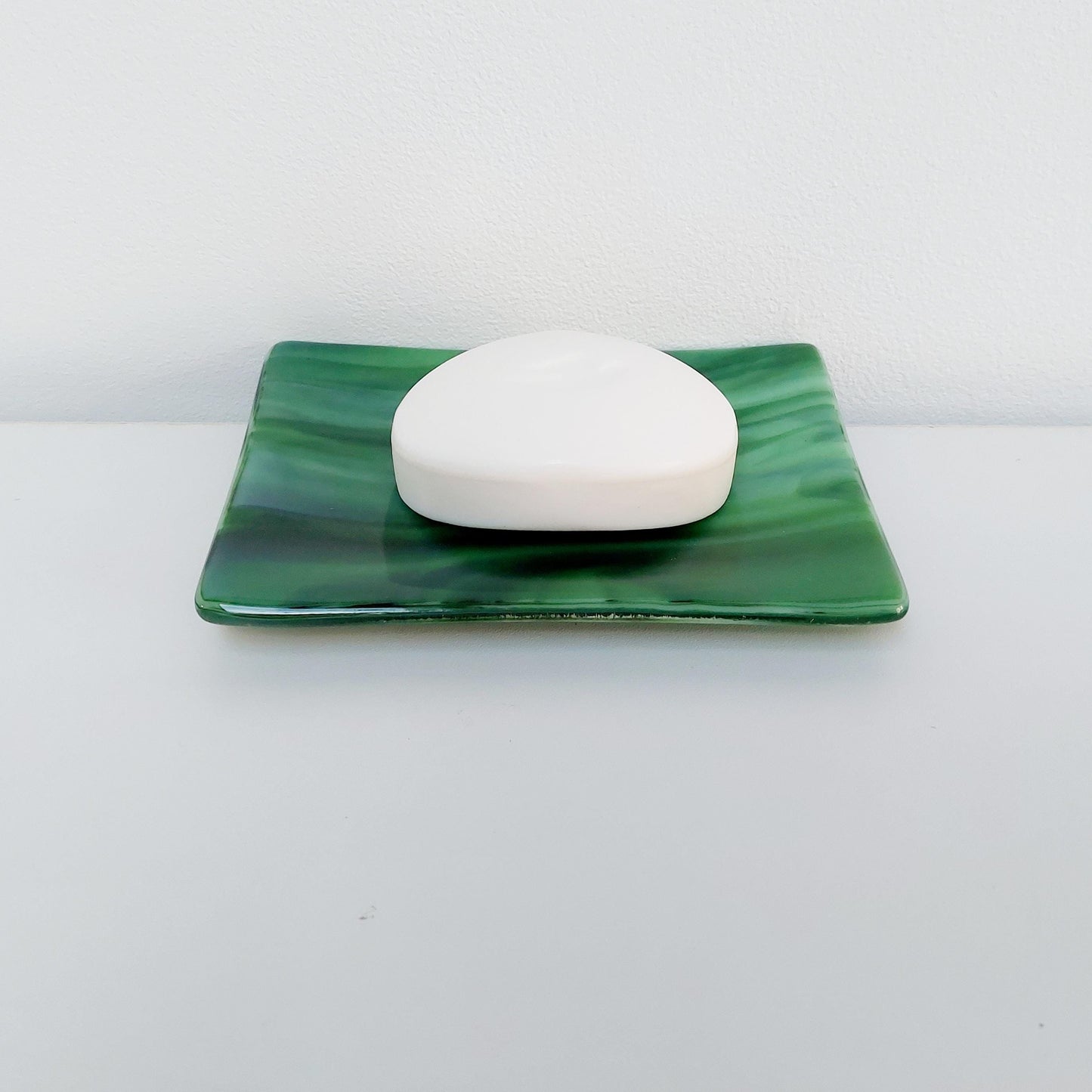 Spring in Grizedale Moss and Forest Green Fused Glass Trinket Dish, Handmade Opalescent Green Glass Soap Dish, Natural Green Bathroom Décor
