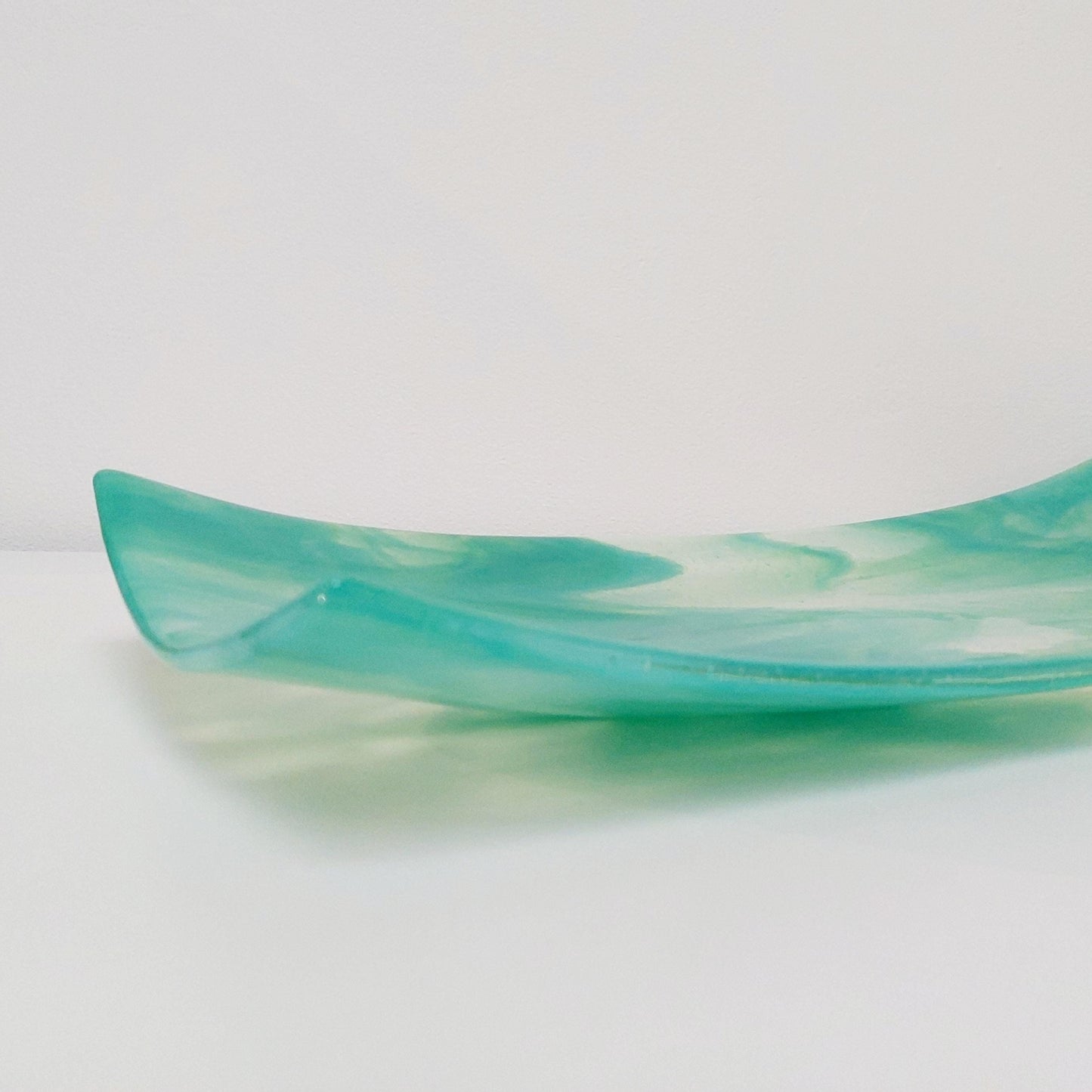 Rydal Water Glass Art Platter, Large Green and Teal Opaline Plate
