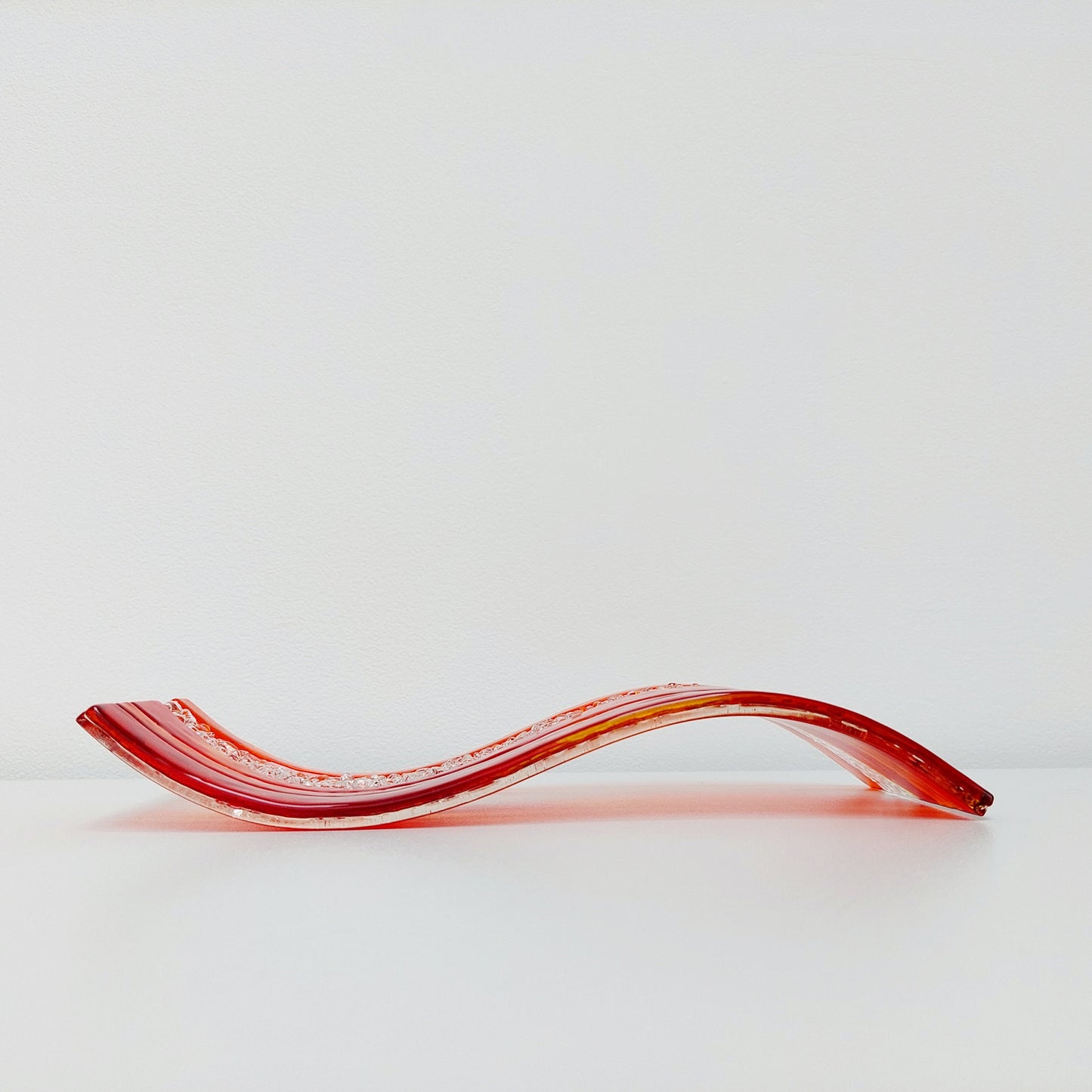 Handmade Sunset Glass Art Wave, Freestanding Red and Orange Fused Glass S Curve, Contemporary Mantlepiece Ornament, Red Living Room Décor