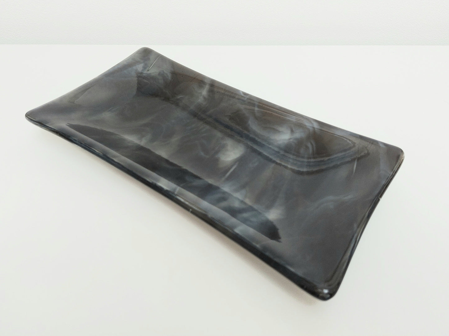 Stone Grey Glass Art Plate, Contemporary Handmade Grey Fused Glass Platter, Artisanal Decorative Coffee Table Tray, Grey Living Room Décor