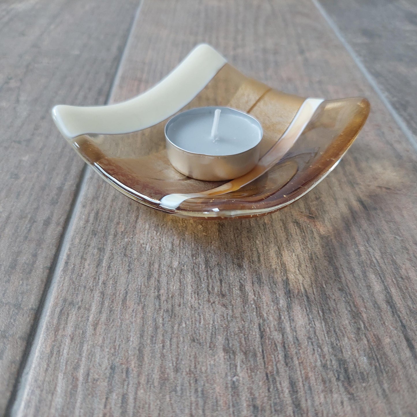 Gold and Cream Trinket Dish, Handmade Fused Glass Art Jewellery Bowl, Small Artisan Bedside Table Dish, Gold Bedroom Décor, Unusual Key Bowl