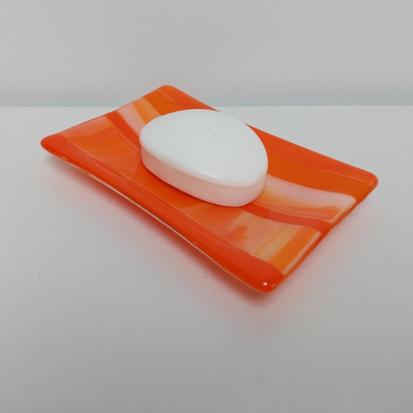 Artisanal Orange Glass Trinket Dish, Handmade Fused Glass Soap Tray, Orange Bathroom Décor, Contemporary Jewelry Tray, Orange Bedroom Décor