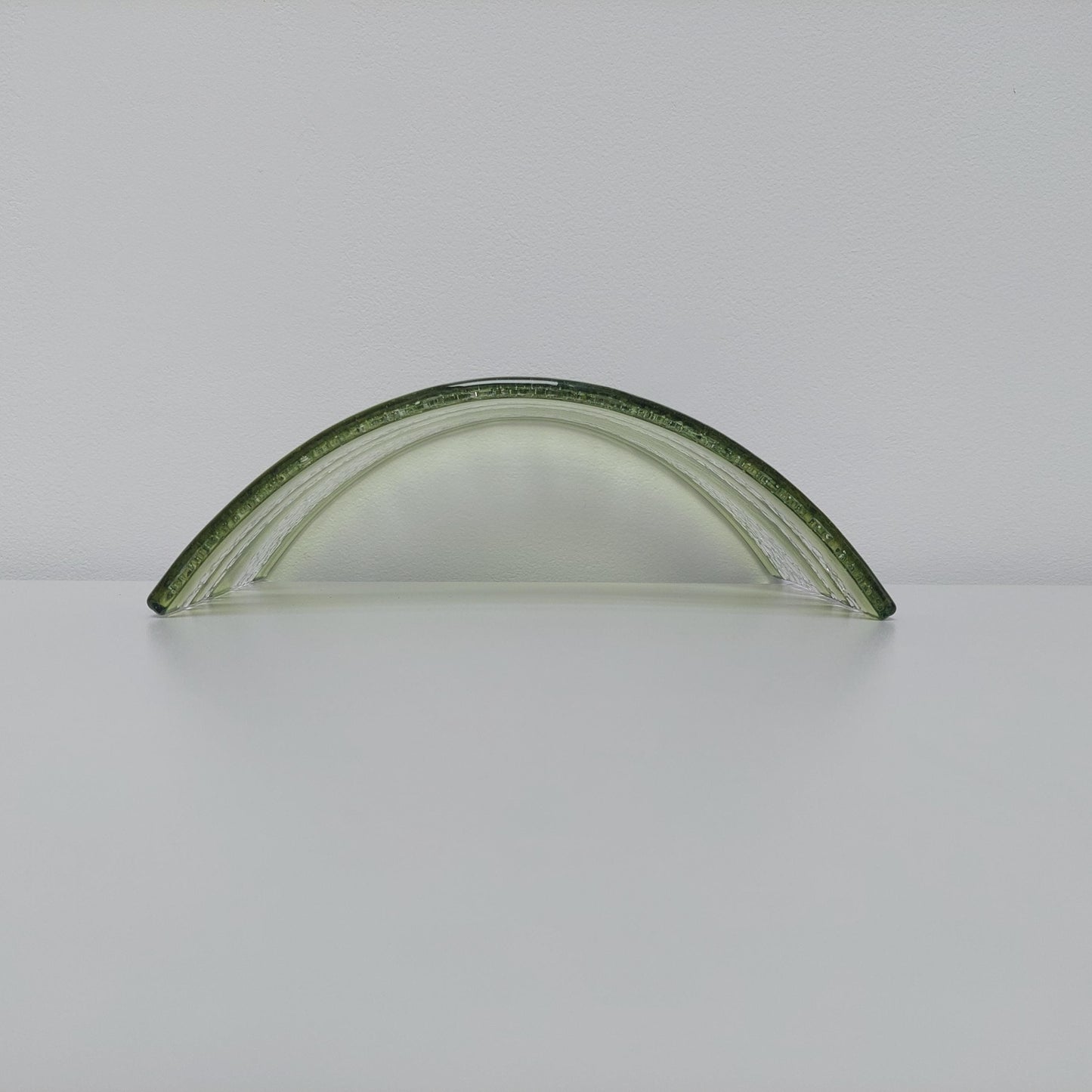 Large Green Glass Art Curve, Handcrafted Fern Green and Crystal Clear Fused Glass Mantlepiece Ornament, Natural Green Living Room Décor