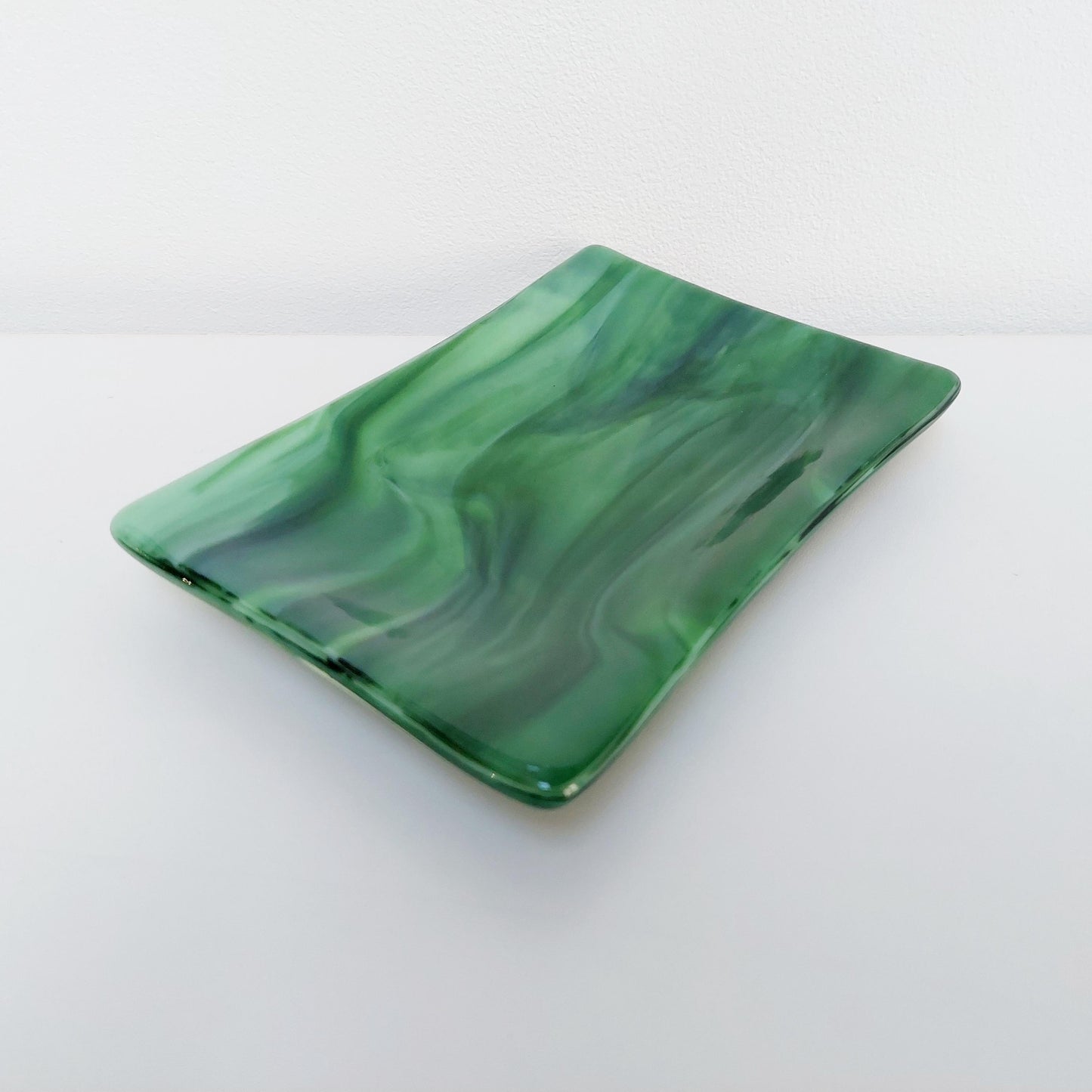 Spring in Grizedale Trinket Dish, Handcrafted Moss and Forest Green Fused Glass Art Coffee Table Plate, Natural Green Living Room Décor