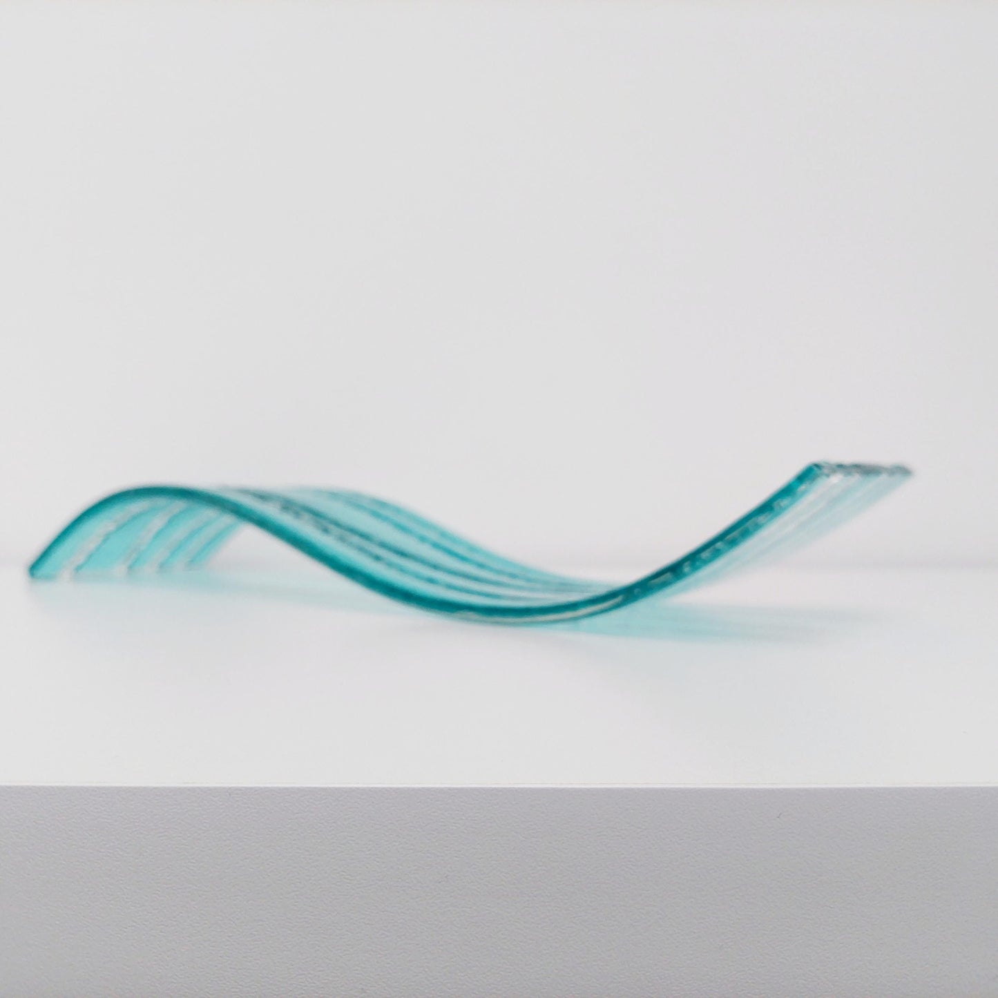 Large Abstract Aqua Glass Wave, Handmade Fused Glass Mantlepiece Ornament, Living Room Statement Piece, Aquamarine Décor, Beach House Décor