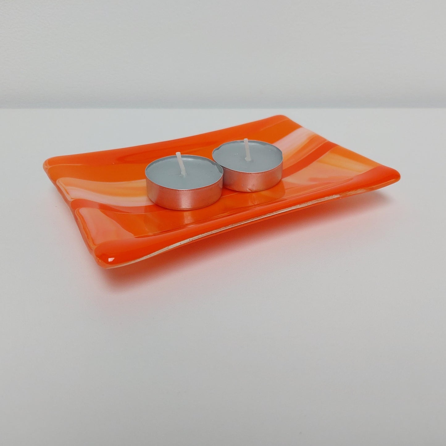 Artisanal Orange Glass Trinket Dish, Handmade Fused Glass Soap Tray, Orange Bathroom Décor, Contemporary Jewelry Tray, Orange Bedroom Décor