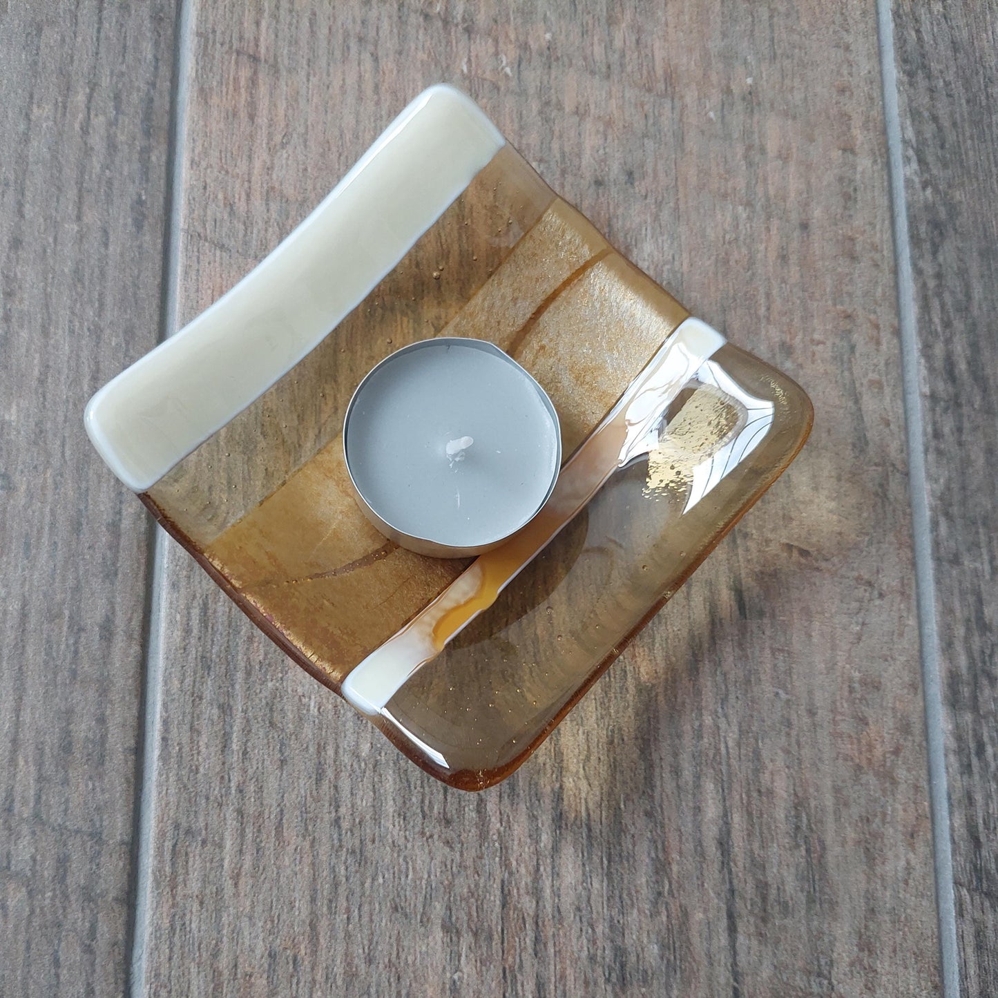 Gold and Cream Trinket Dish, Handmade Fused Glass Art Jewellery Bowl, Small Artisan Bedside Table Dish, Gold Bedroom Décor, Unusual Key Bowl