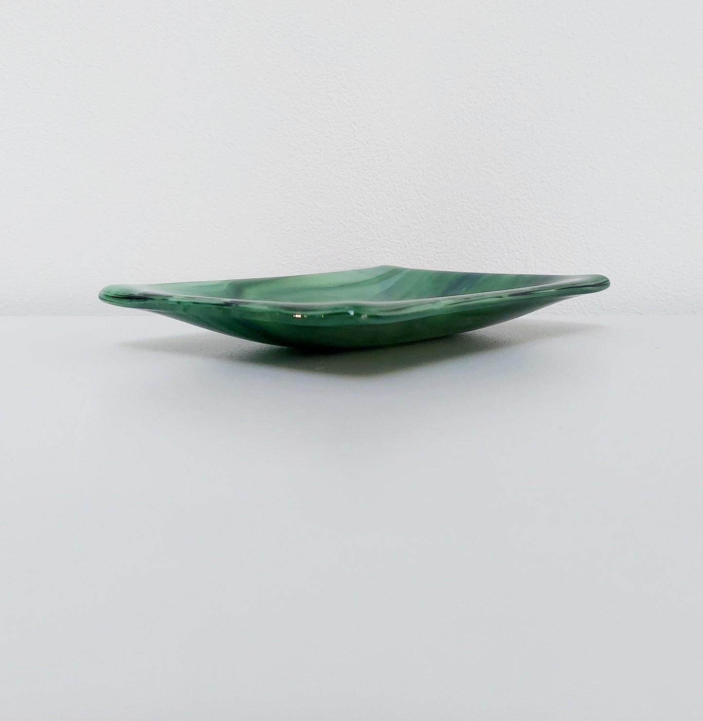 Spring in Grizedale Trinket Dish, Handcrafted Moss and Forest Green Fused Glass Art Coffee Table Plate, Natural Green Living Room Décor