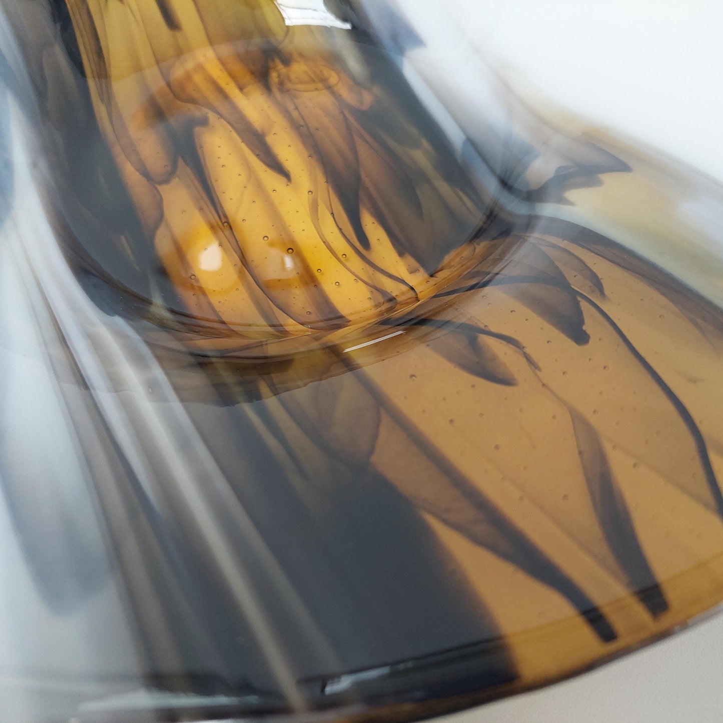 Golden Cascade Glass Art Bowl, Large Handcrafted White Kiln Formed Bowl with an Abstract Gold and Black Design, Artisanal Wedding Gift