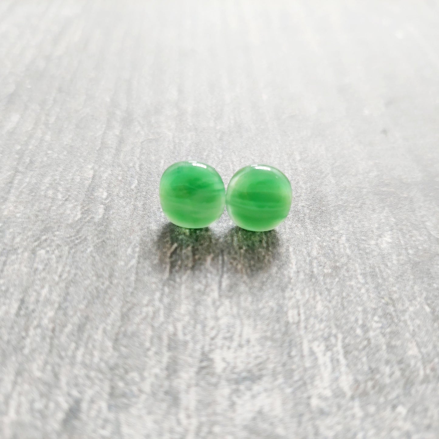 Spring Green Fused Glass Studs, Artisanal Light Green Glass Stud Earrings with Sterling Silver Posts and Butterflies, Unusual Green Earrings