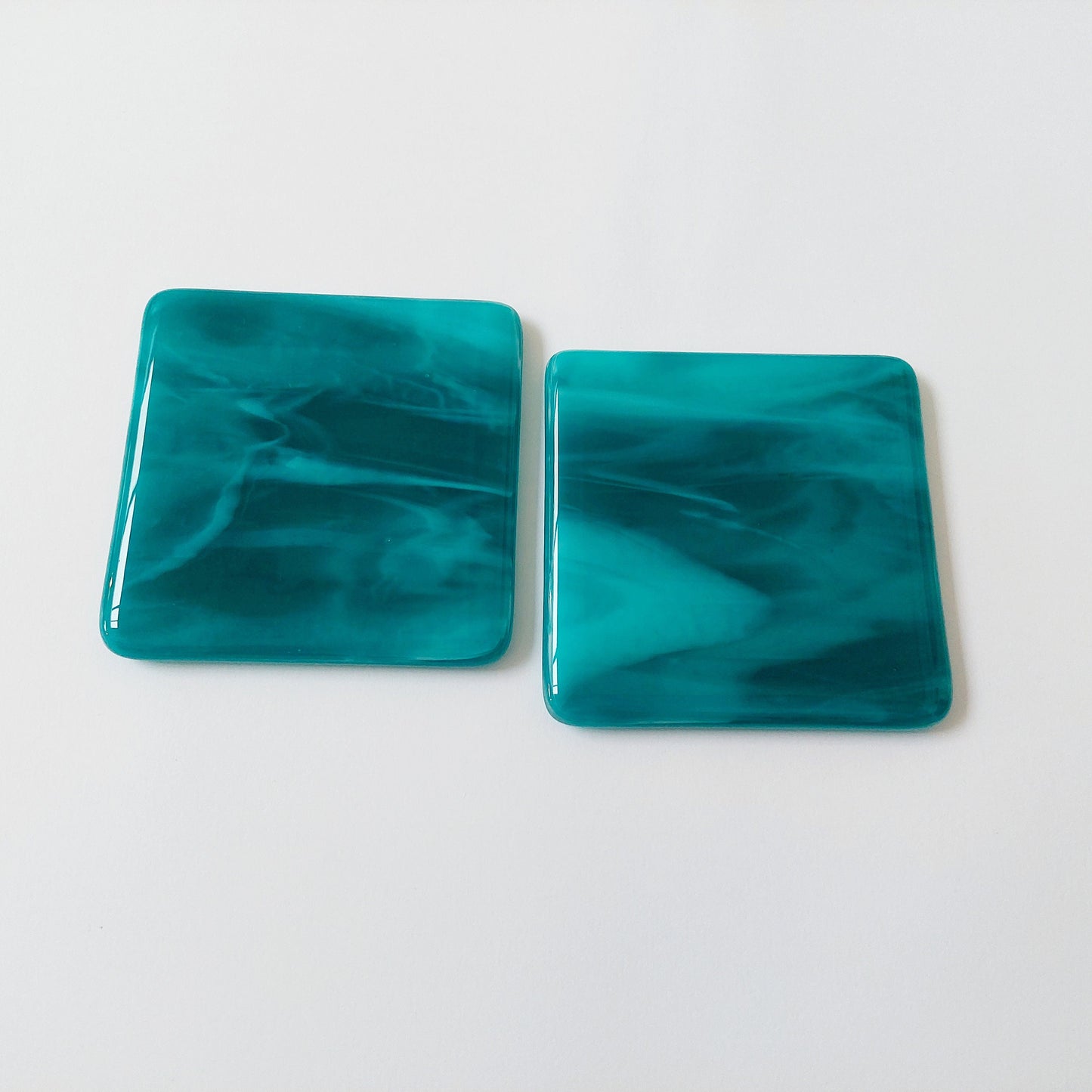 Teal Glass Art Coasters Handcrafted in the Lake District, Individual or Set of Fused Glass Coasters, Teal Home Decor, Practical Artisan Gift