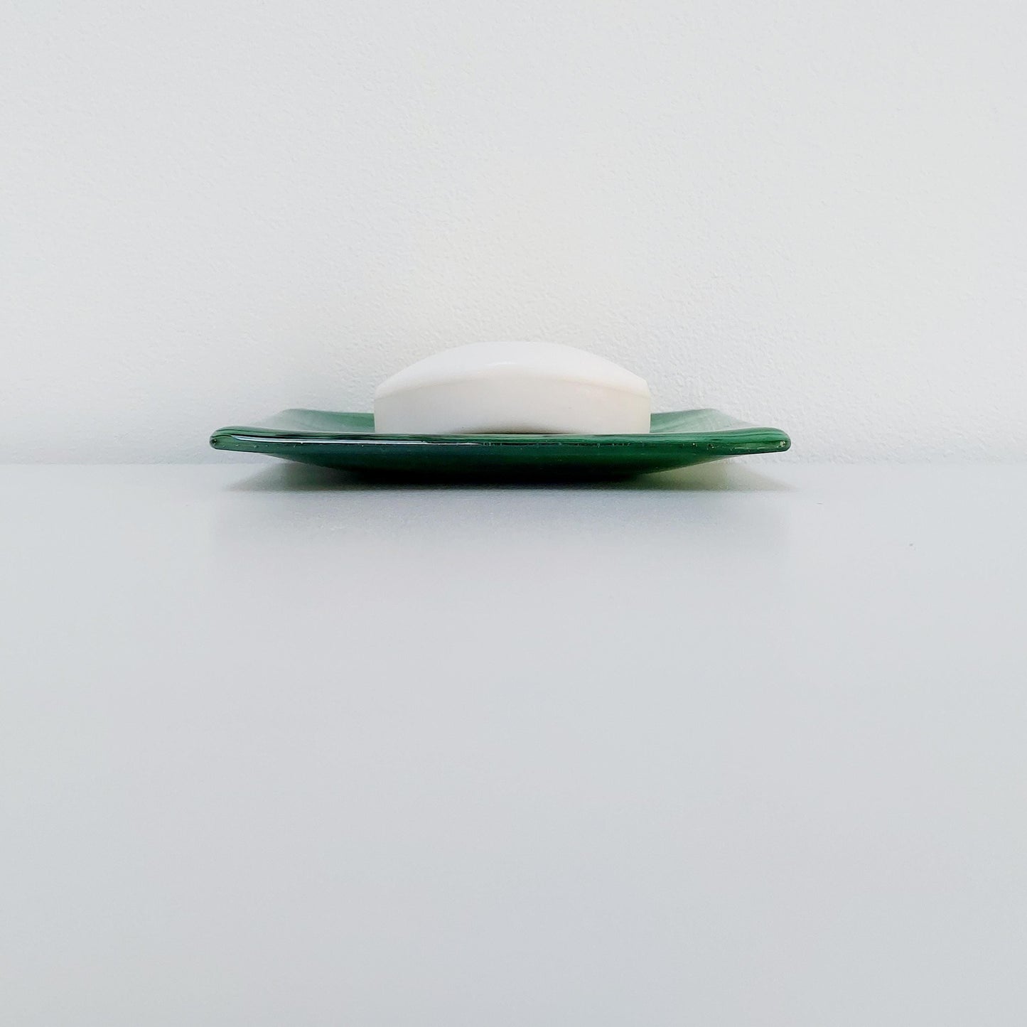 Spring in Grizedale Moss and Forest Green Fused Glass Trinket Dish, Handmade Opalescent Green Glass Soap Dish, Natural Green Bathroom Décor