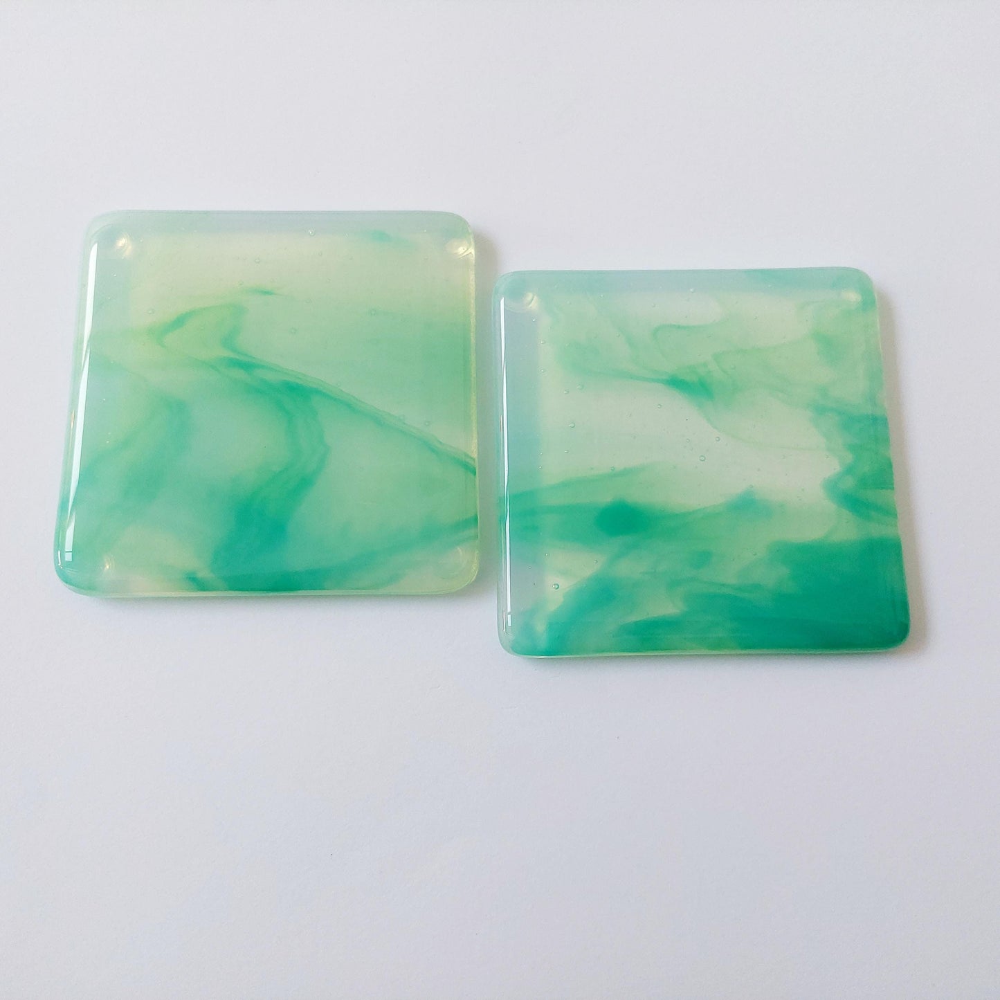 Rydal Water Glass Art Coasters, Unusual Handmade Green Fused Glass Coasters, Contemporary Coffee Table Mats, Natural Green Living Room Décor