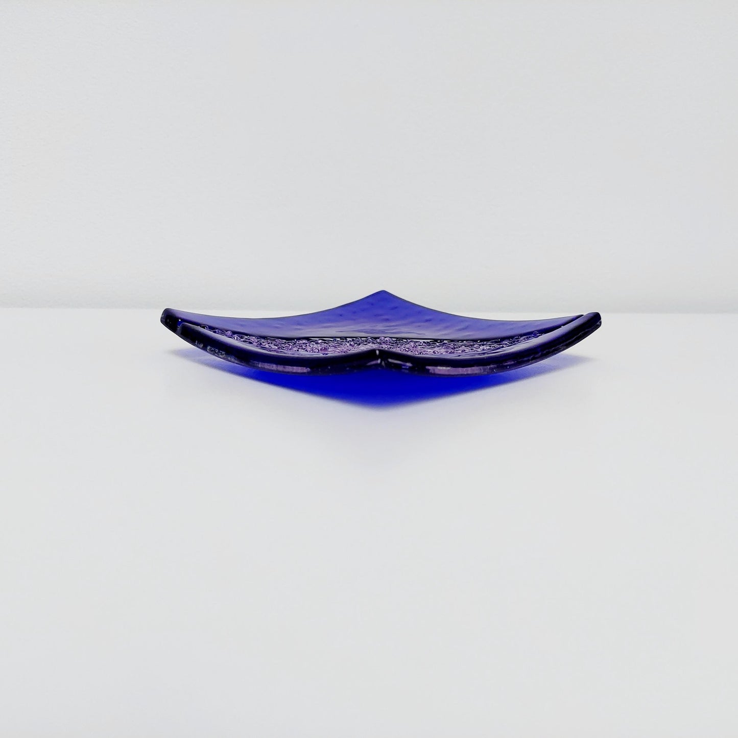 Cobalt and Lilac Glass Art Plate, Small Decorative Coffee Table Tray, Unusual Handmade Textured Glass Trinket Dish, Blue Living Room Décor