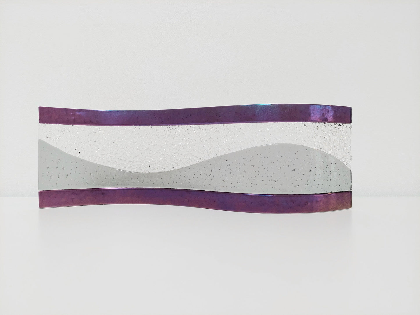 Large Silver Grey Glass Wave with Amethyst Accents