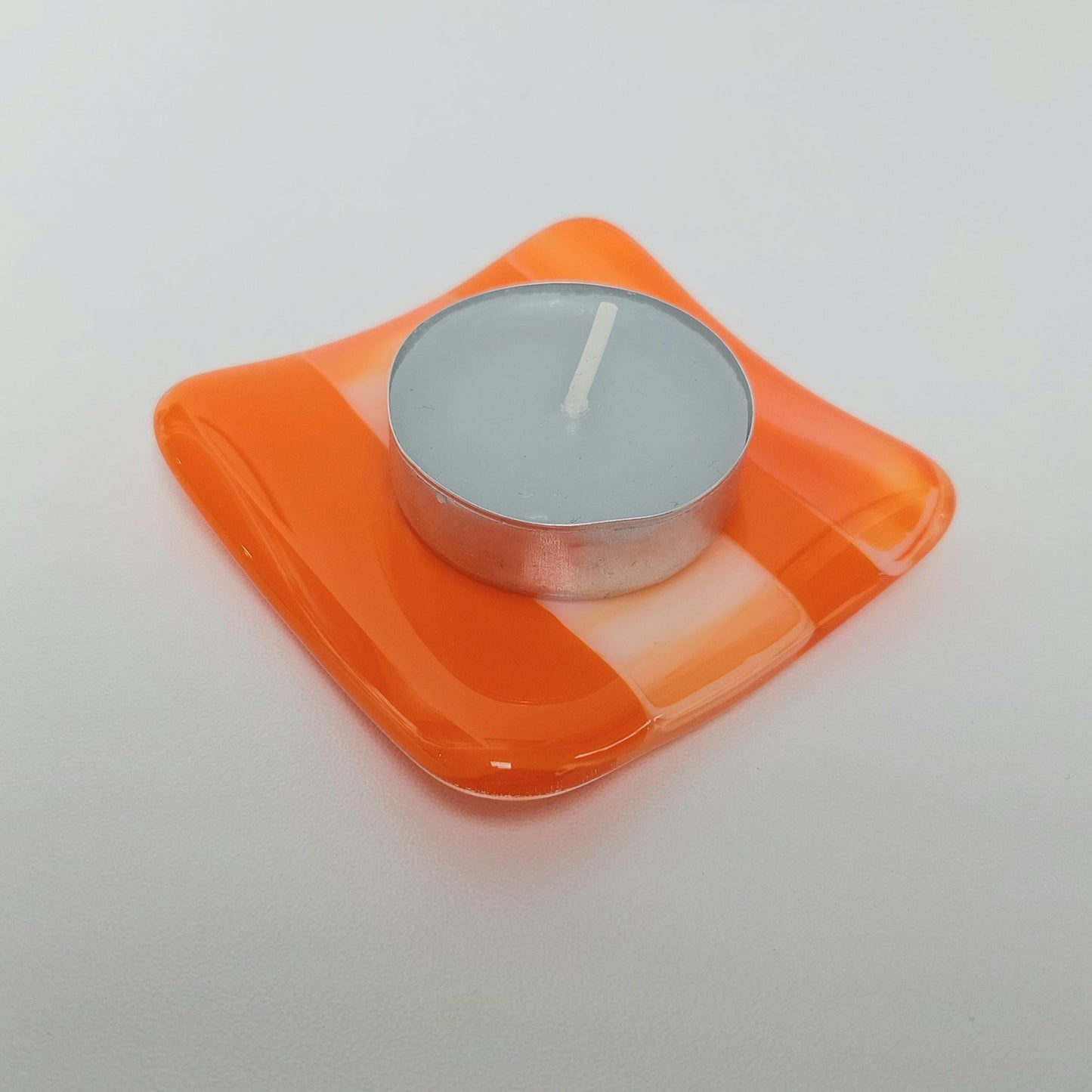 Orange Glass Art Ring Dish, Small Handmade Fused Glass Trinket Dish, Boho Bedside Table Earring Bowl, Tealight Tray, Orange Bedroom Décor