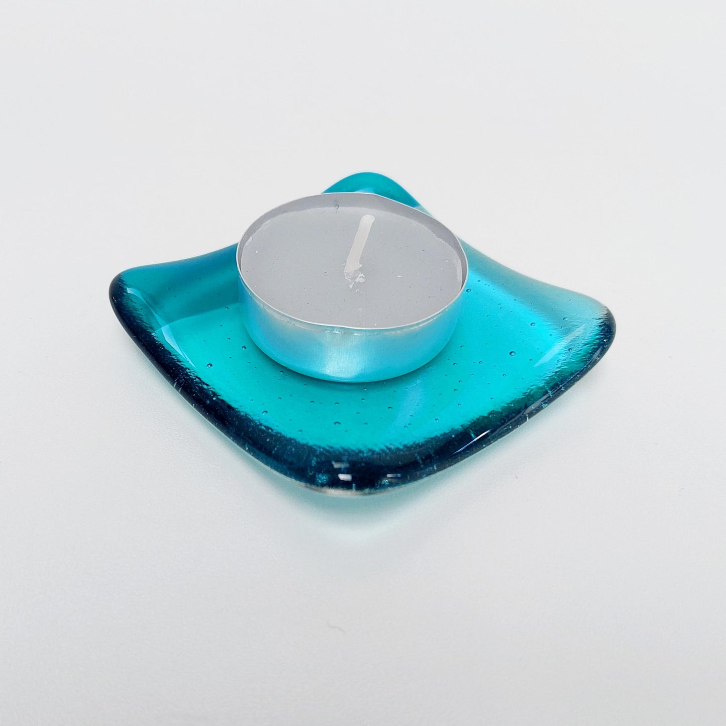 Minimalist Aqua Glass Ring Dish, Small Handcrafted Aqua and Teal Fused Glass Dish, Elegant Bedside Table Trinket Dish, Aqua Bedroom Décor