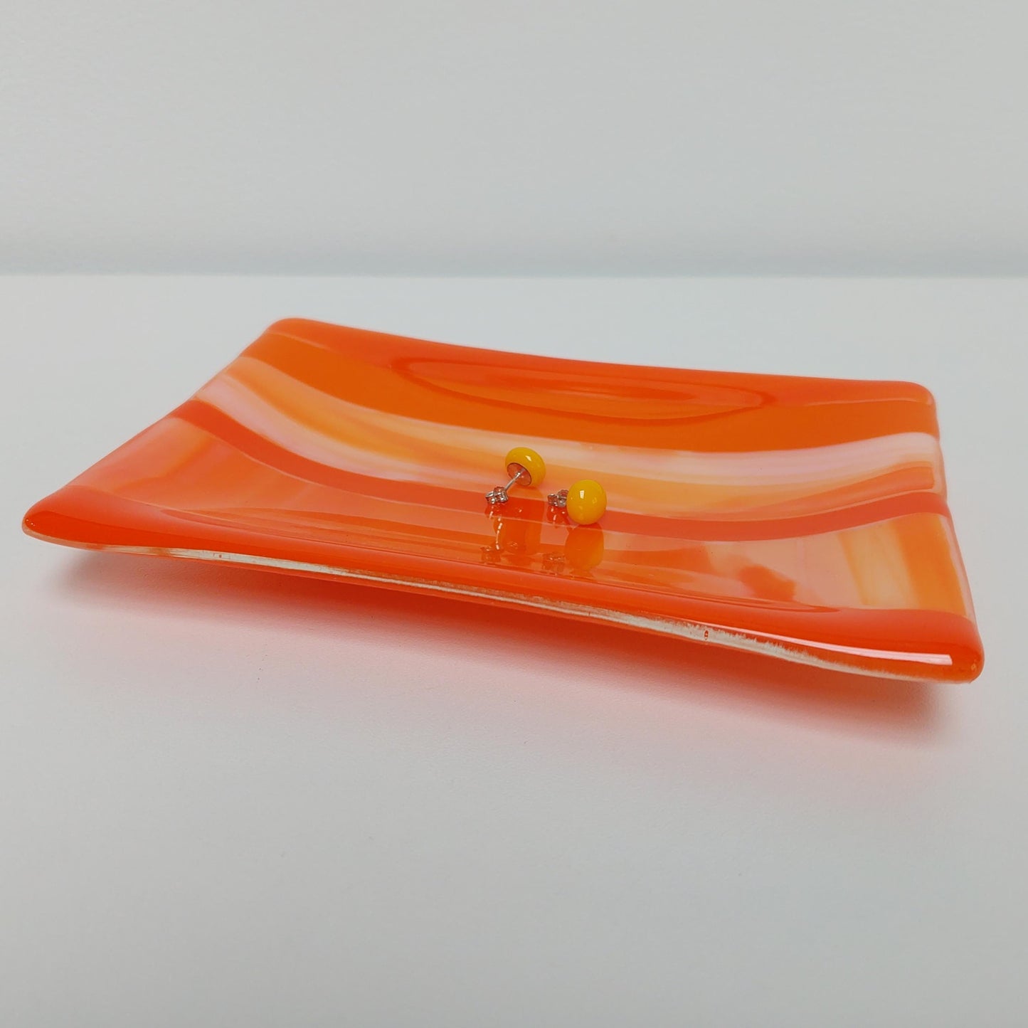 Artisanal Orange Glass Trinket Dish, Handmade Fused Glass Soap Tray, Orange Bathroom Décor, Contemporary Jewelry Tray, Orange Bedroom Décor