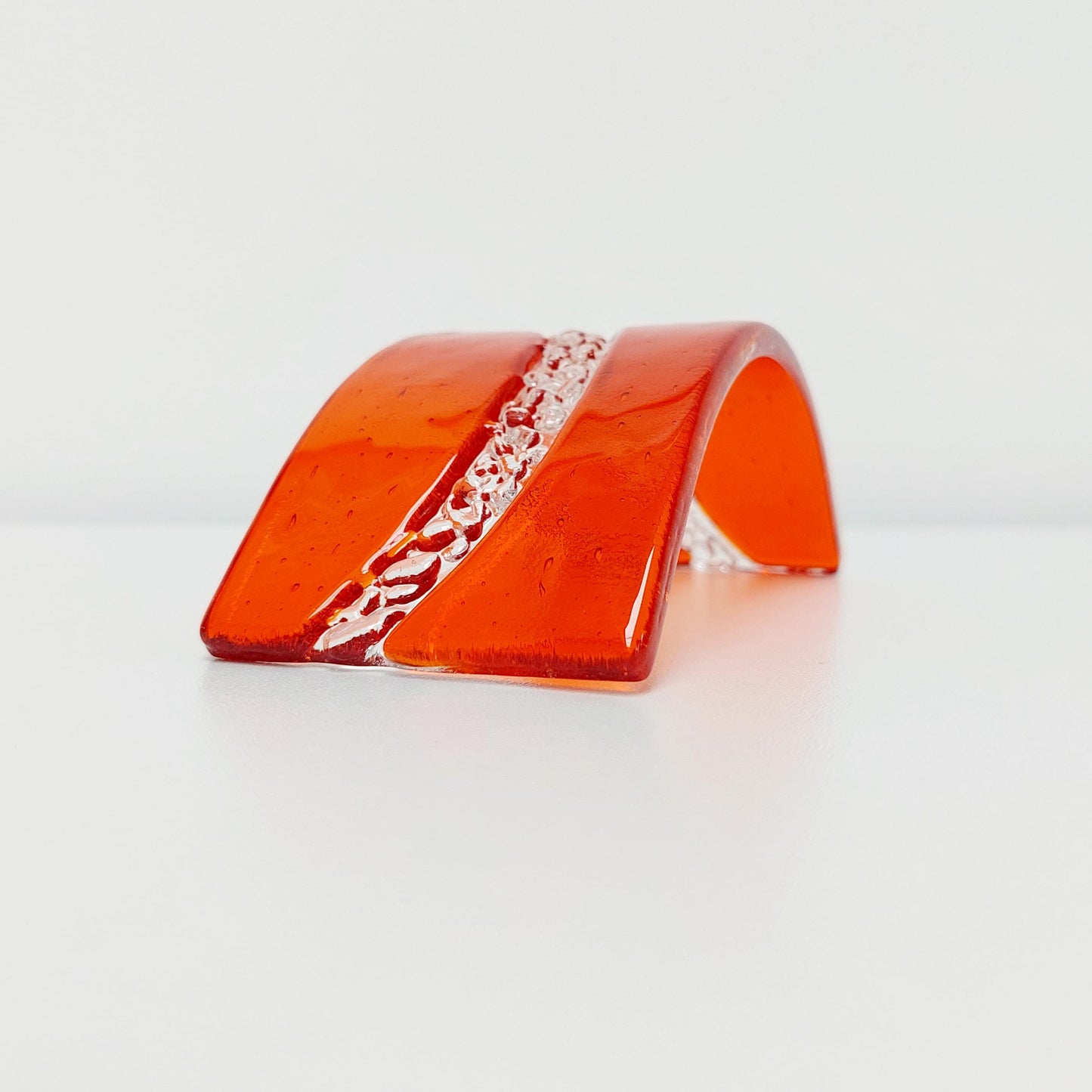 Abstract Orange Glass Art Curve, Small Handcrafted Orange Glass Ornament, Freestanding Orange Glass Suncatcher, Candle Screen, Orange Décor