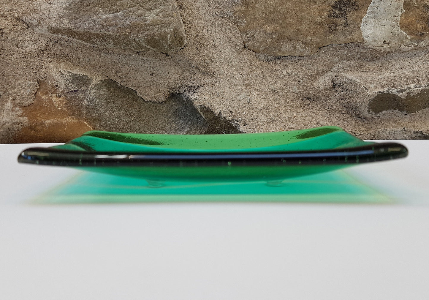 Green Glass Art Soap Dish, Handmade Emerald and Light Green Soap Tray